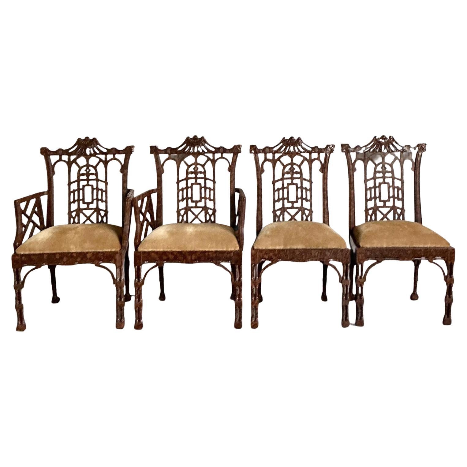 Fin du 20ème siècle Vintage Regency Faux Fretwork Pagoda Chairs de salle à manger - Set of 4
