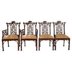 Fin du 20ème siècle Vintage Regency Faux Fretwork Pagoda Chairs de salle à manger - Set of 4