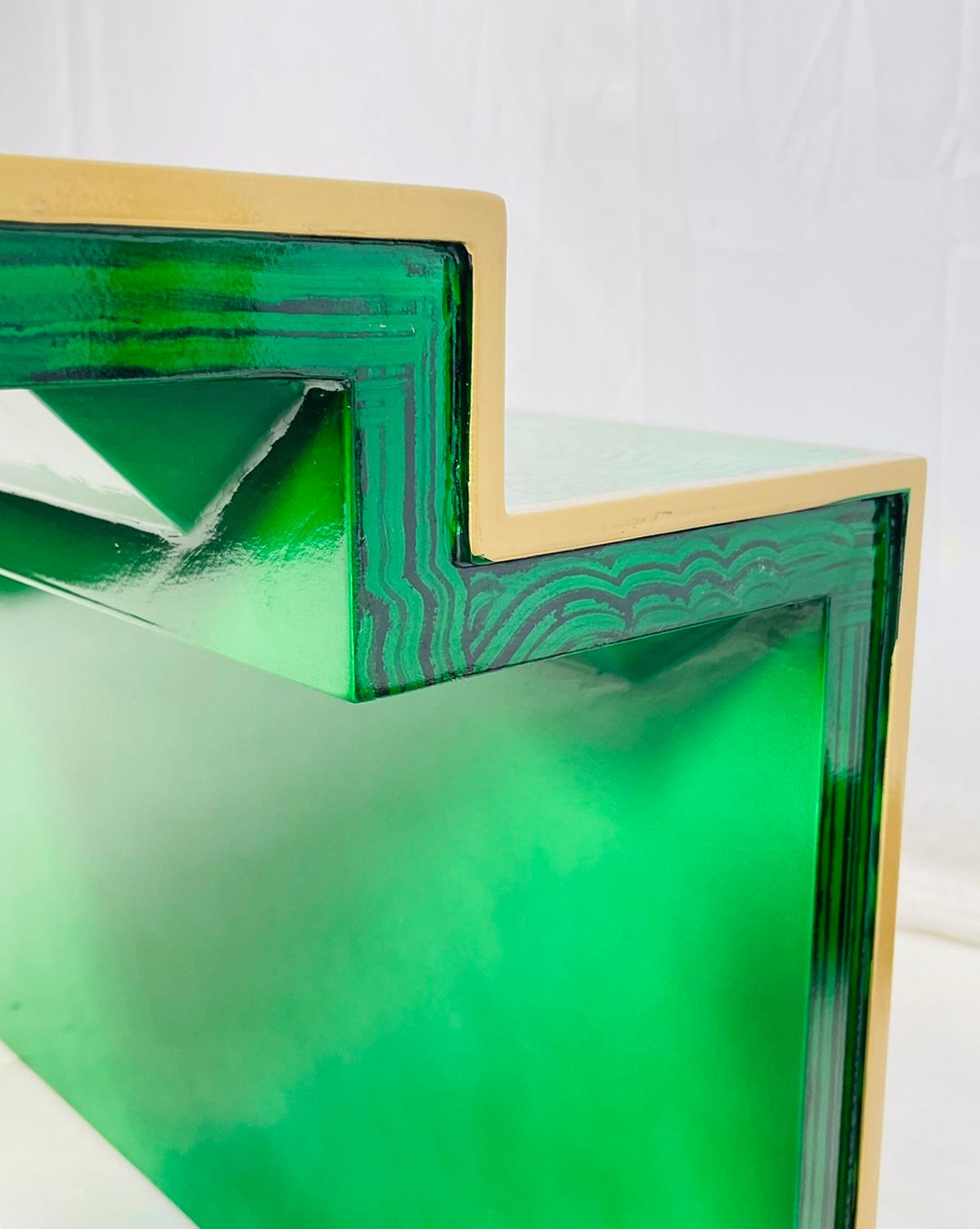 Table basse à gradins en fausse malachite, Vintage Regency, fin du 20e siècle en vente 5