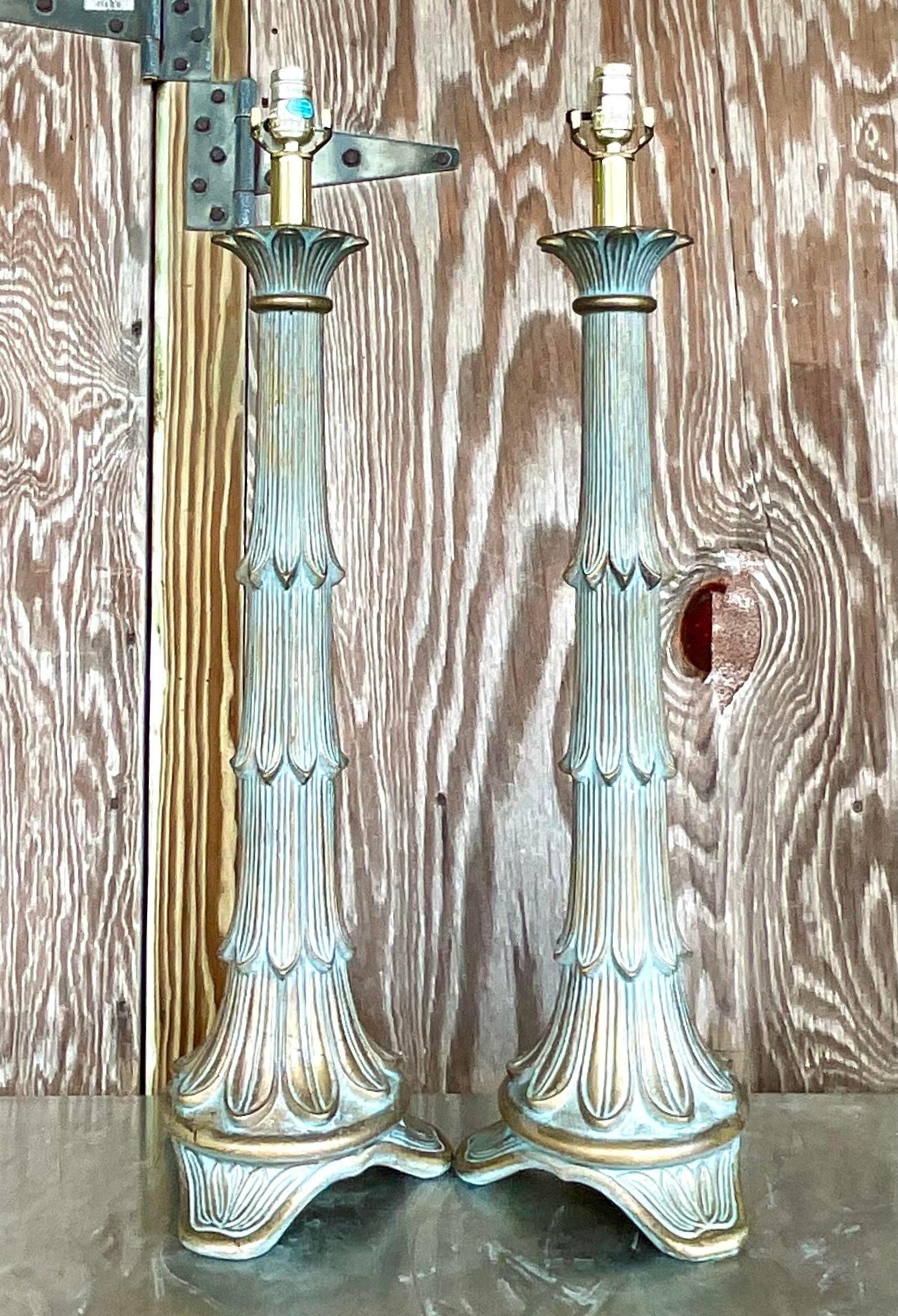 Late 20th Century Vintage Regency Florentine Plaster Table Lamps - a Pair In Good Condition For Sale In west palm beach, FL