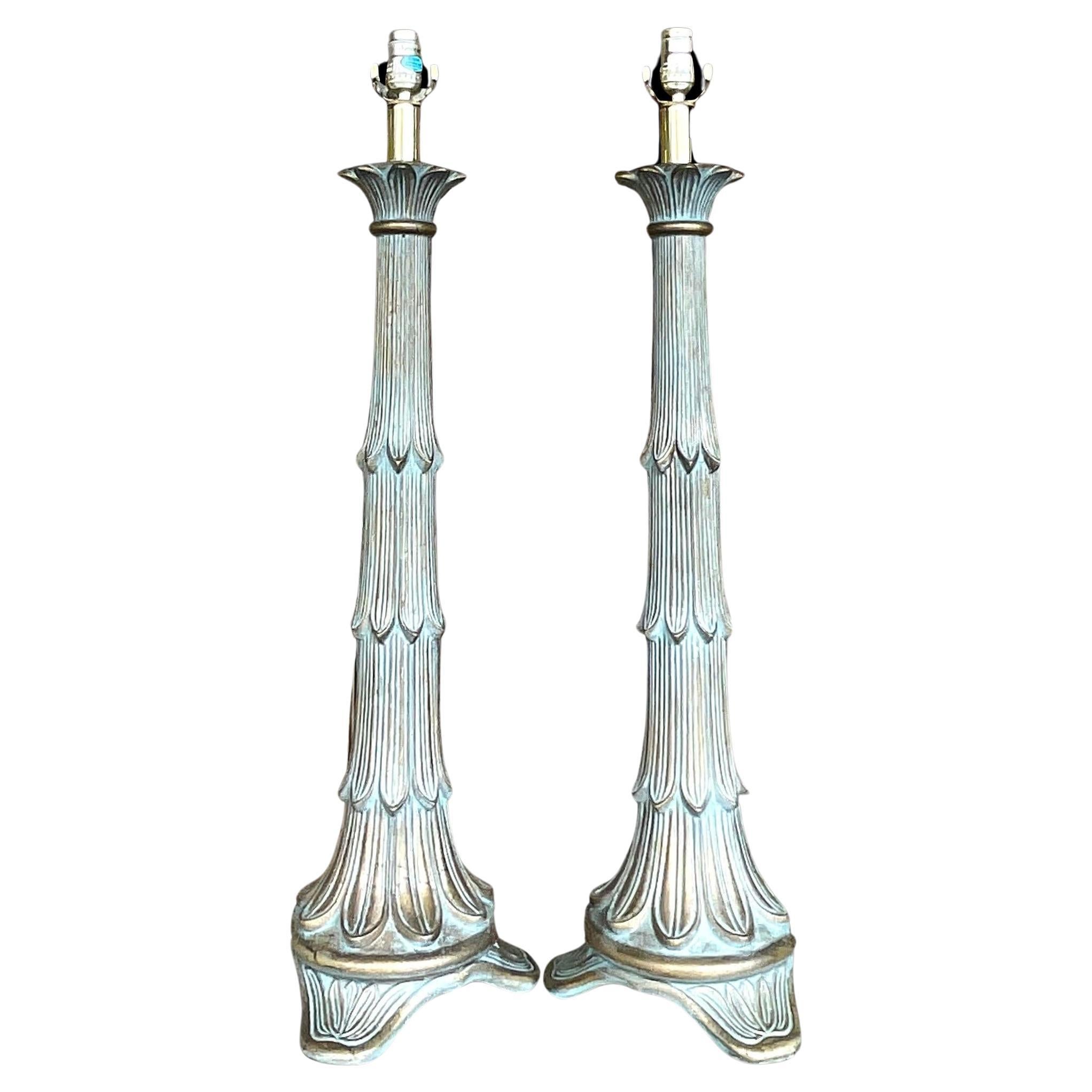 Paire de lampes de table en plâtre Florentine de la fin du 20e siècle, de style Régence