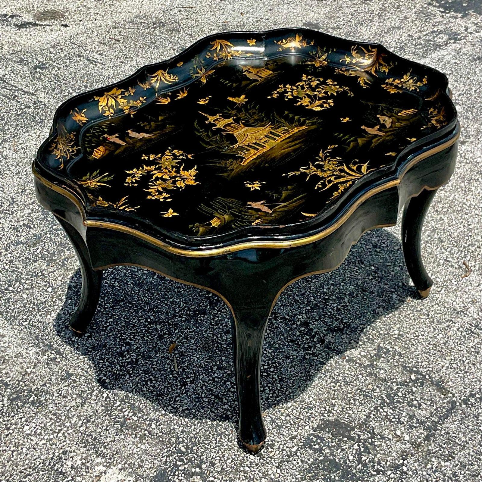 Metal Late 20th Century Vintage Regency Gilt Paper Mache Tray Table For Sale