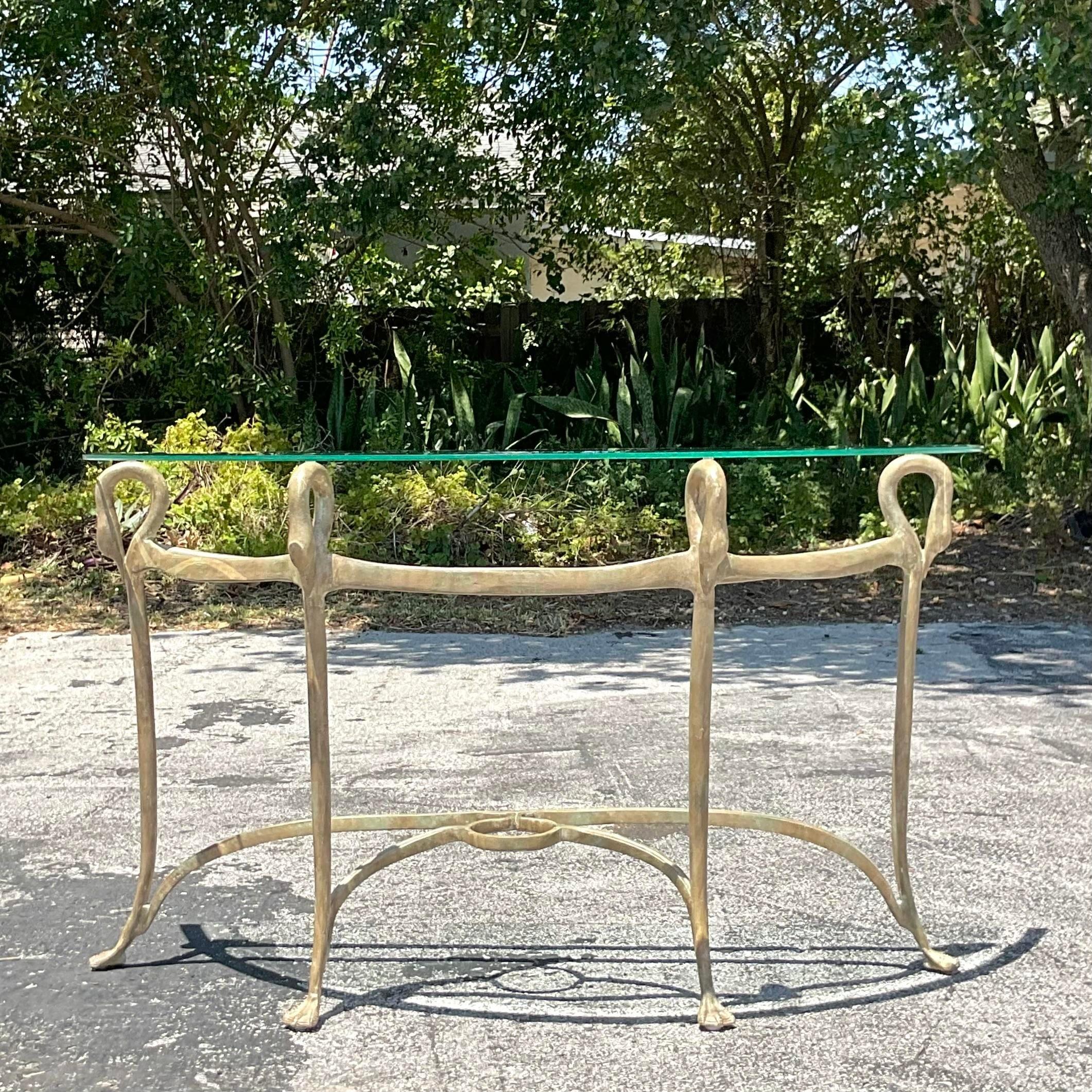 American Late 20th Century Vintage Regency Gilt Swan Console Table For Sale