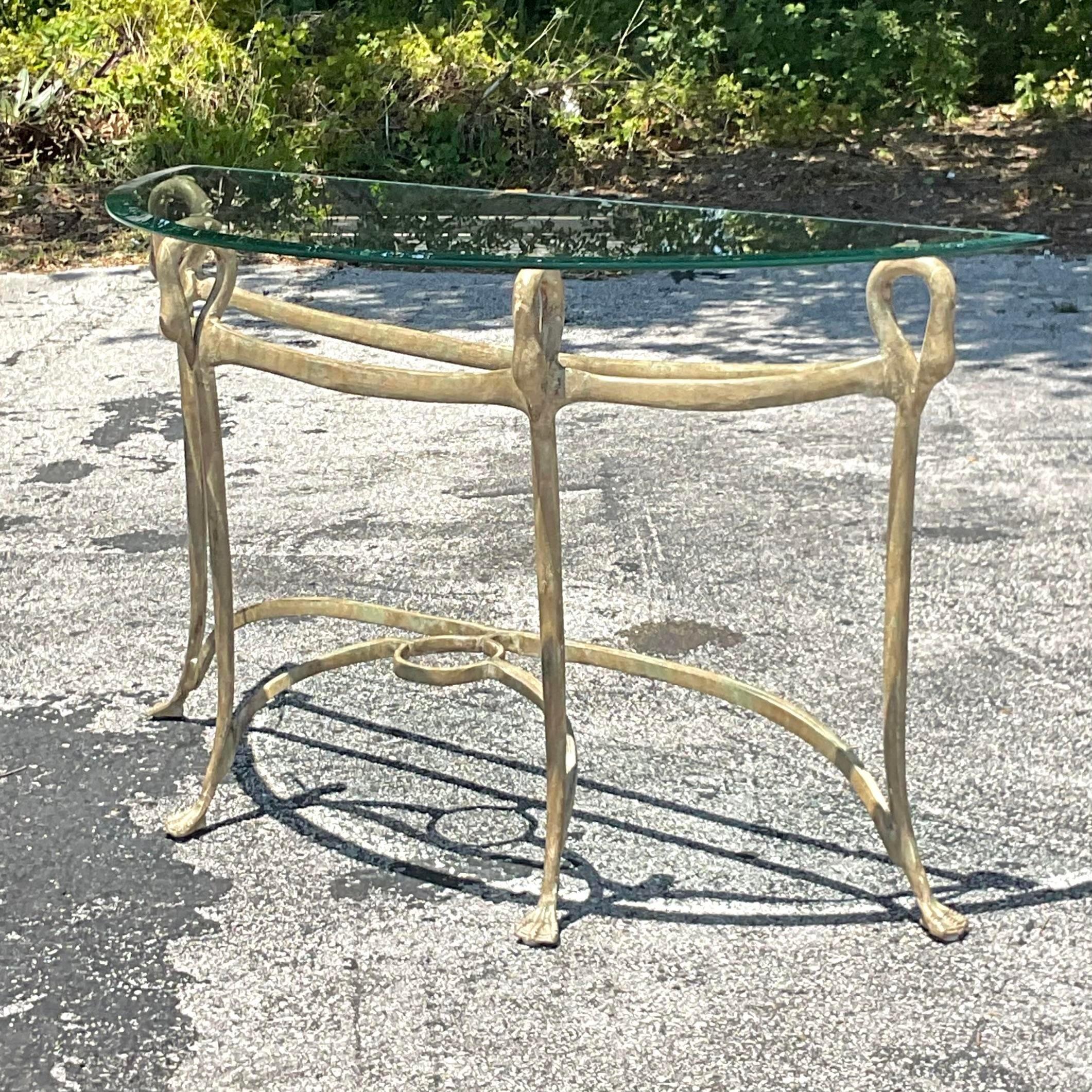 Late 20th Century Vintage Regency Gilt Swan Console Table In Good Condition For Sale In west palm beach, FL