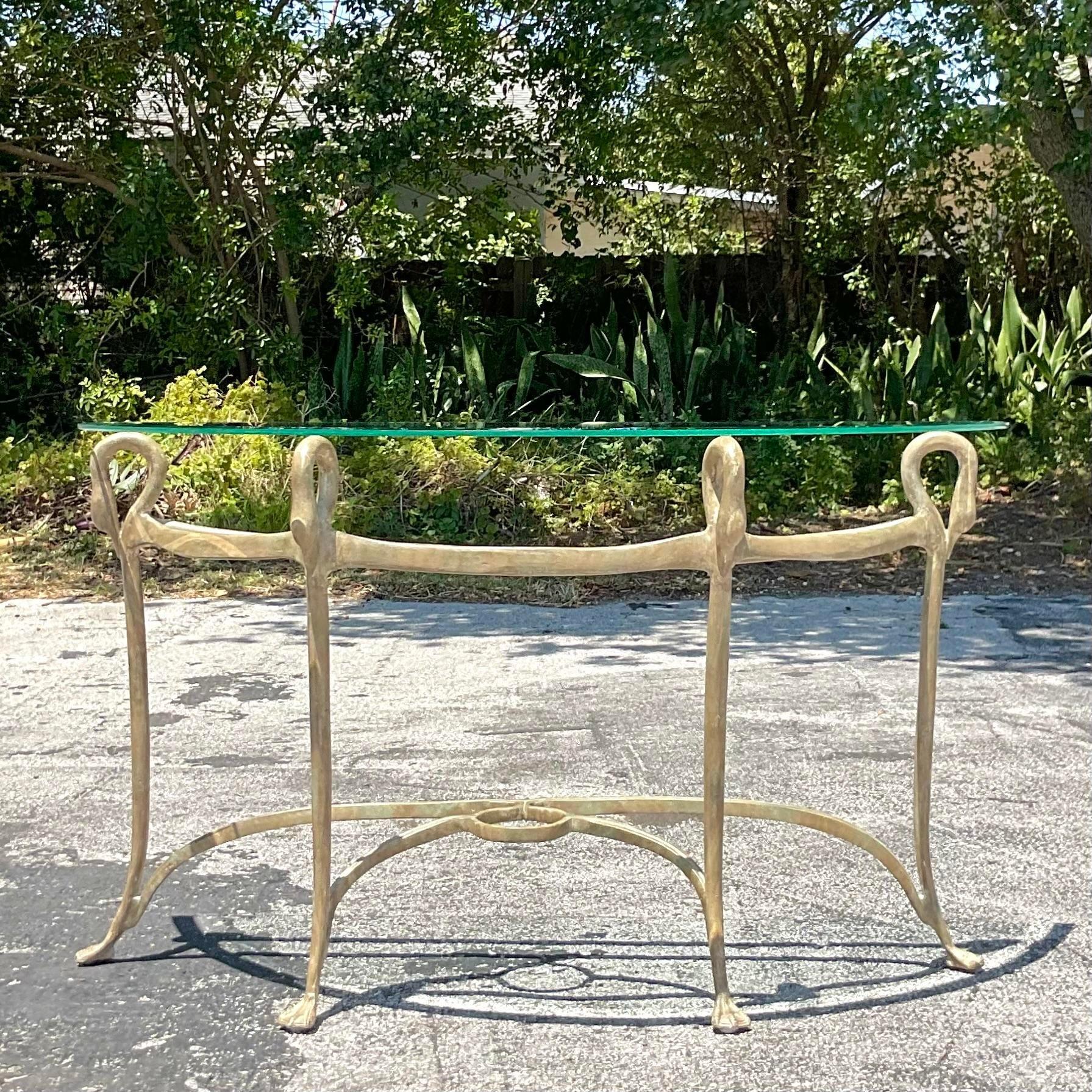 Metal Late 20th Century Vintage Regency Gilt Swan Console Table For Sale