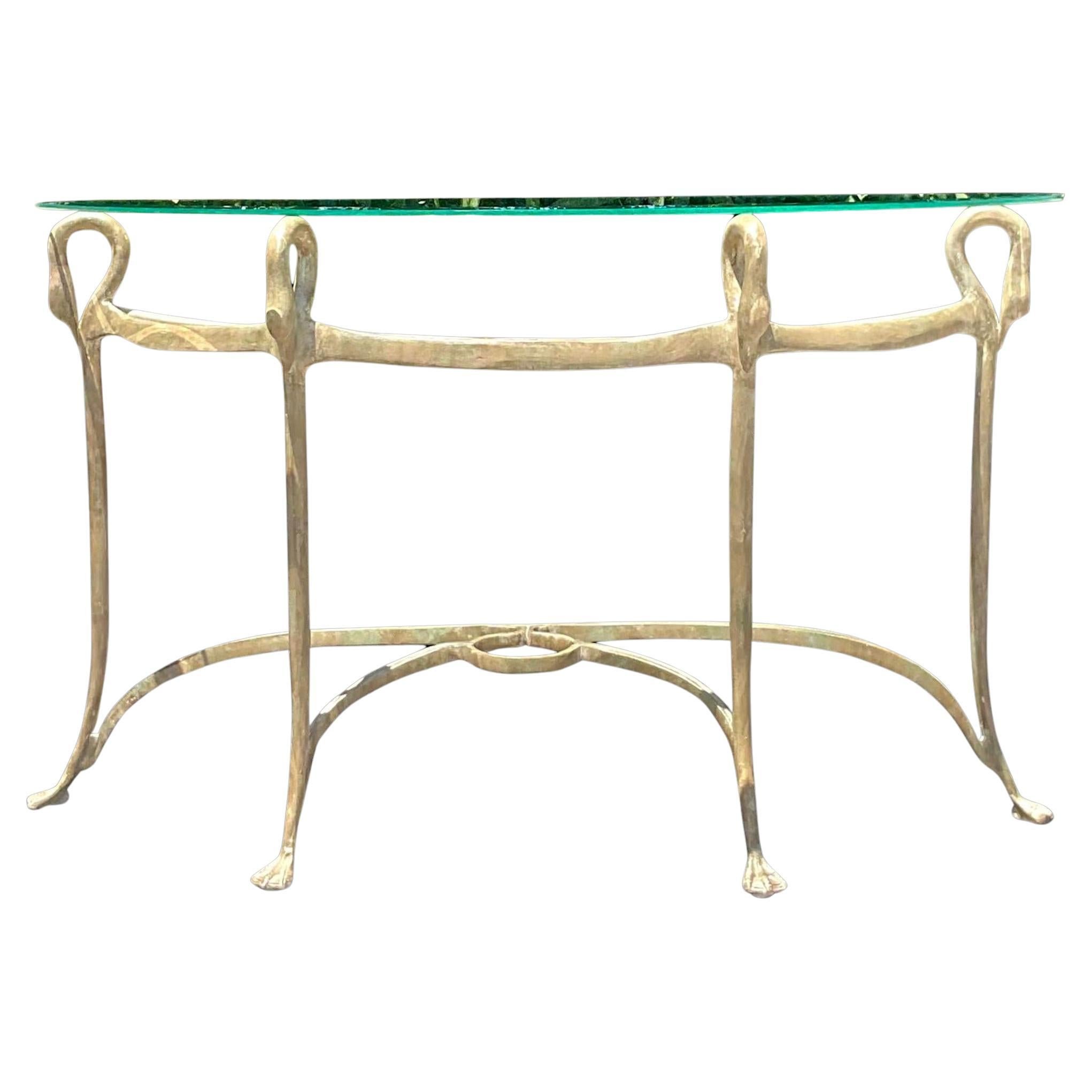 Late 20th Century Vintage Regency Gilt Swan Console Table For Sale