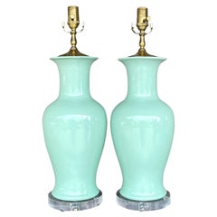 Late 20th Century Vintage Regency Glazed Ceramic Table Lamps - a Pair