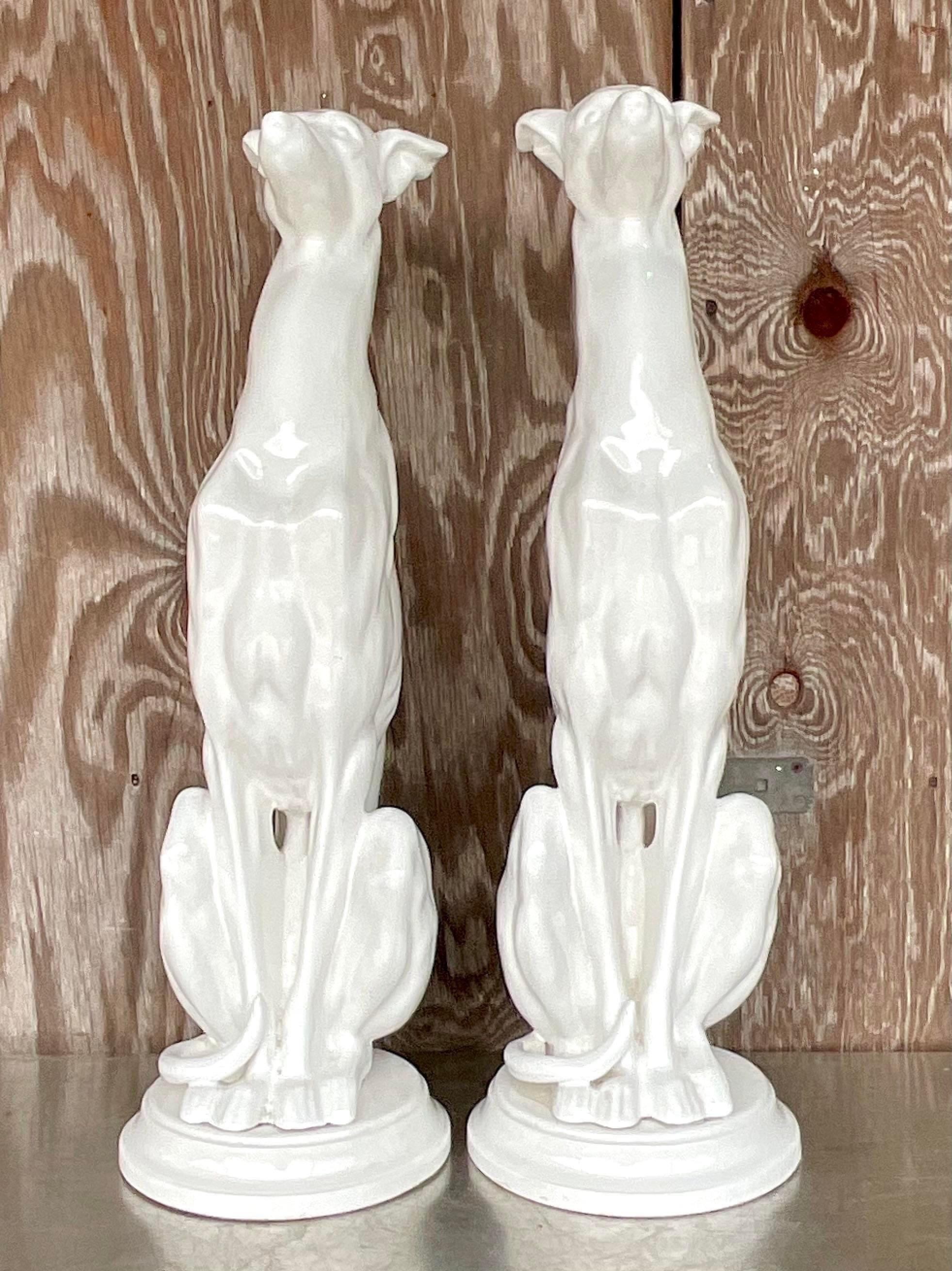 Late 20th Century Vintage Regency Glazed Ceramic Whippets - a Pair For Sale 1