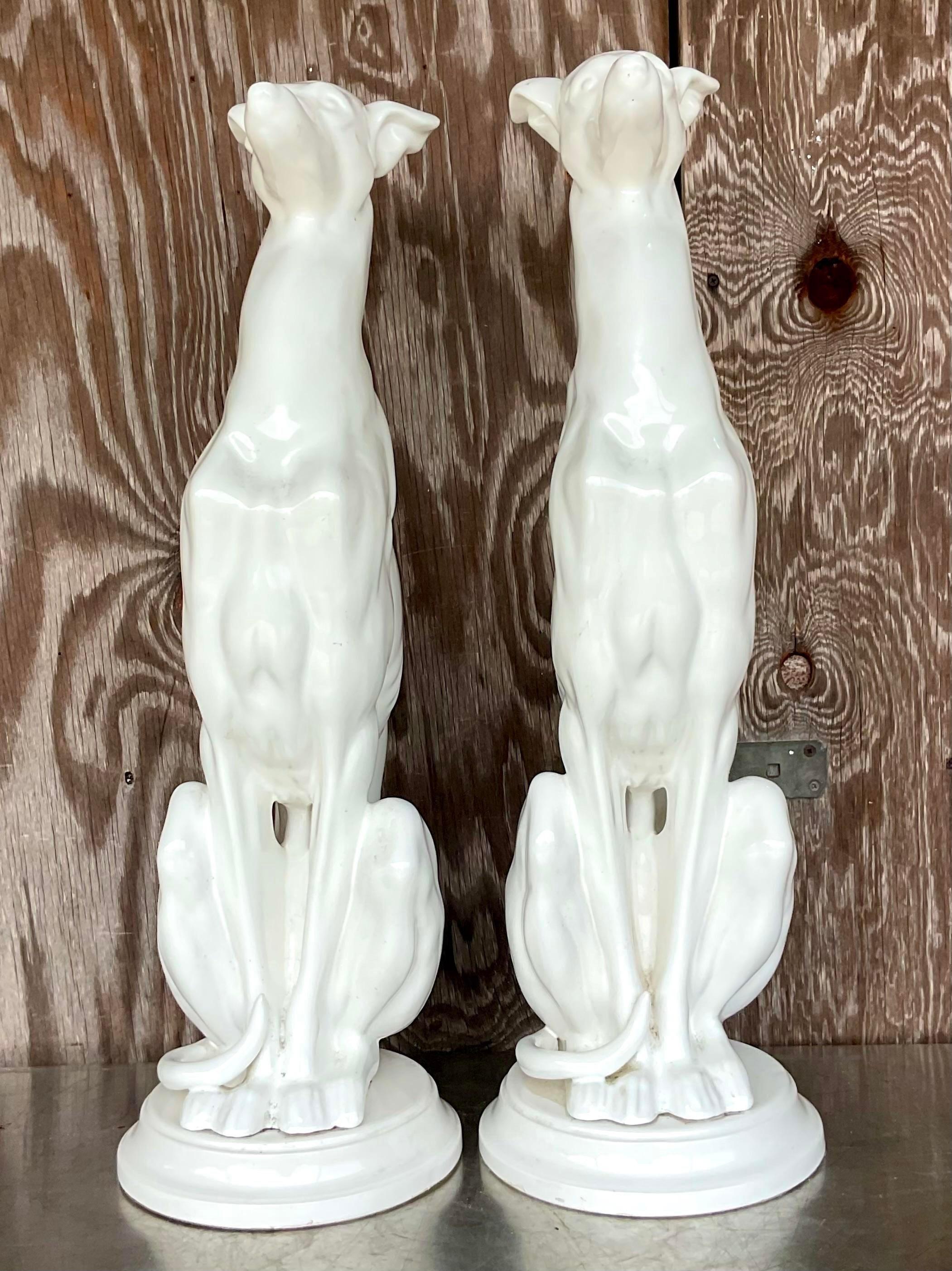 Late 20th Century Vintage Regency Glazed Ceramic Whippets - a Pair For Sale 4