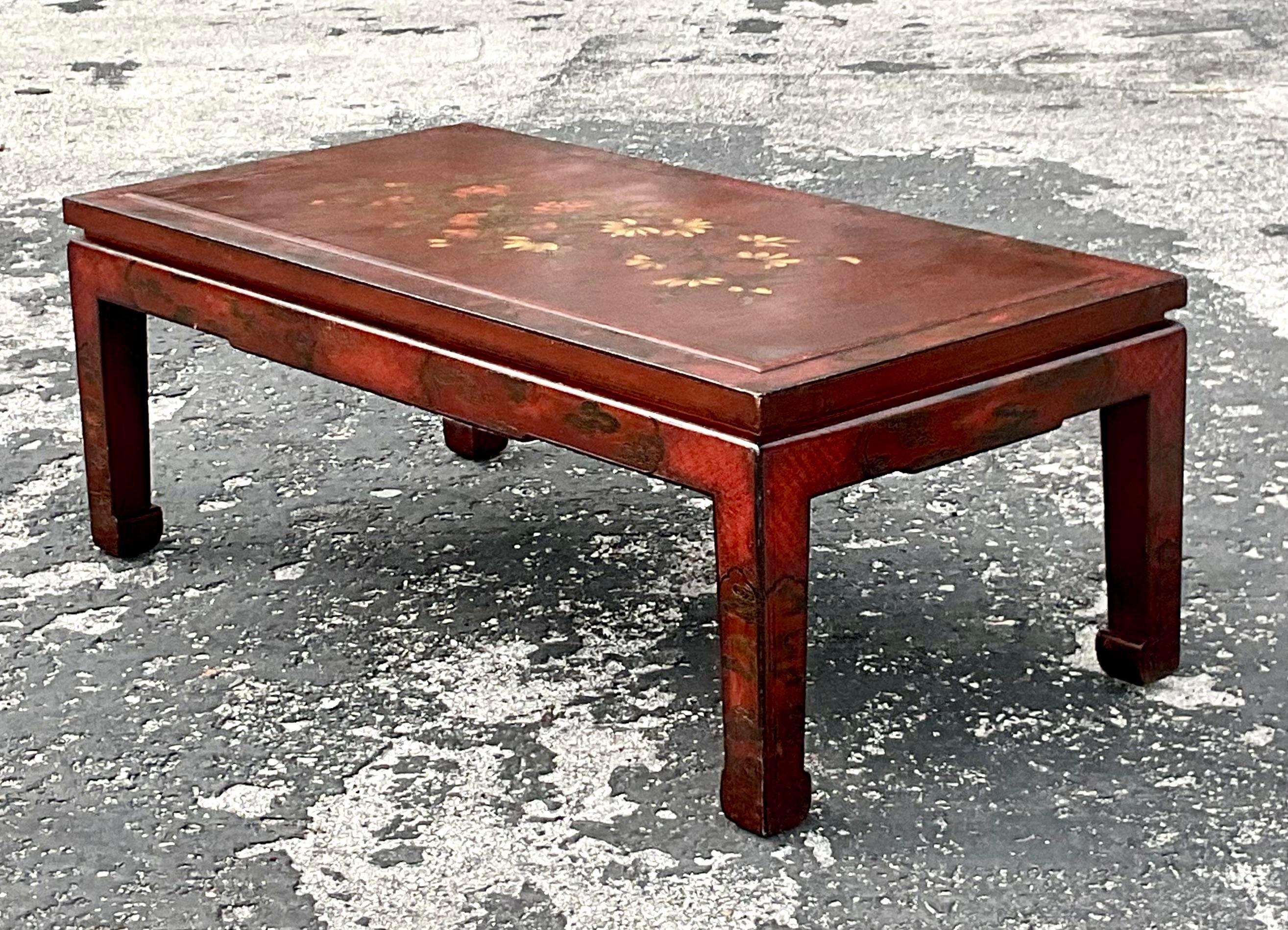 American Late 20th Century Vintage Regency Hand Painted Lacquered Coffee Table For Sale