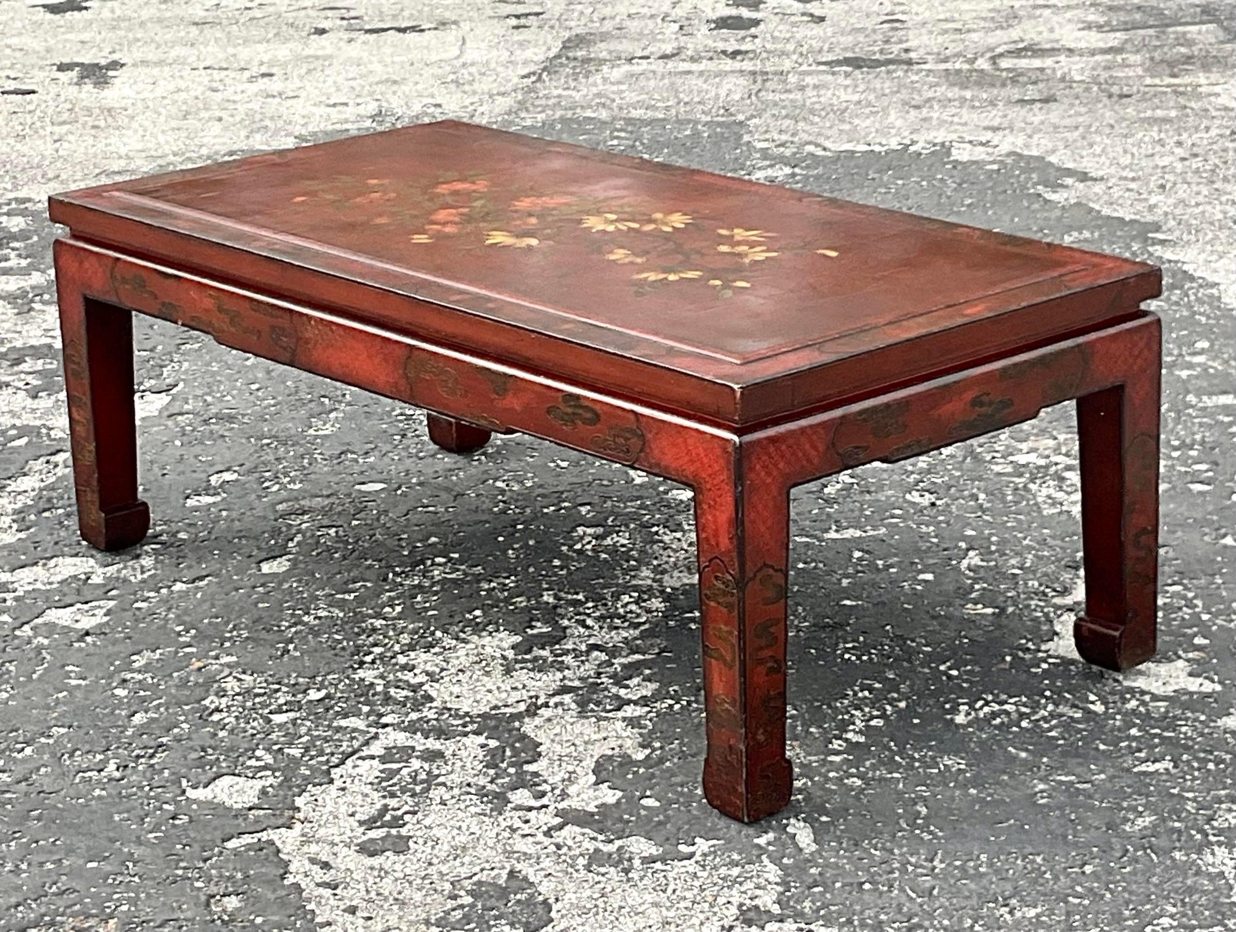 Late 20th Century Vintage Regency Hand Painted Lacquered Coffee Table In Good Condition For Sale In west palm beach, FL