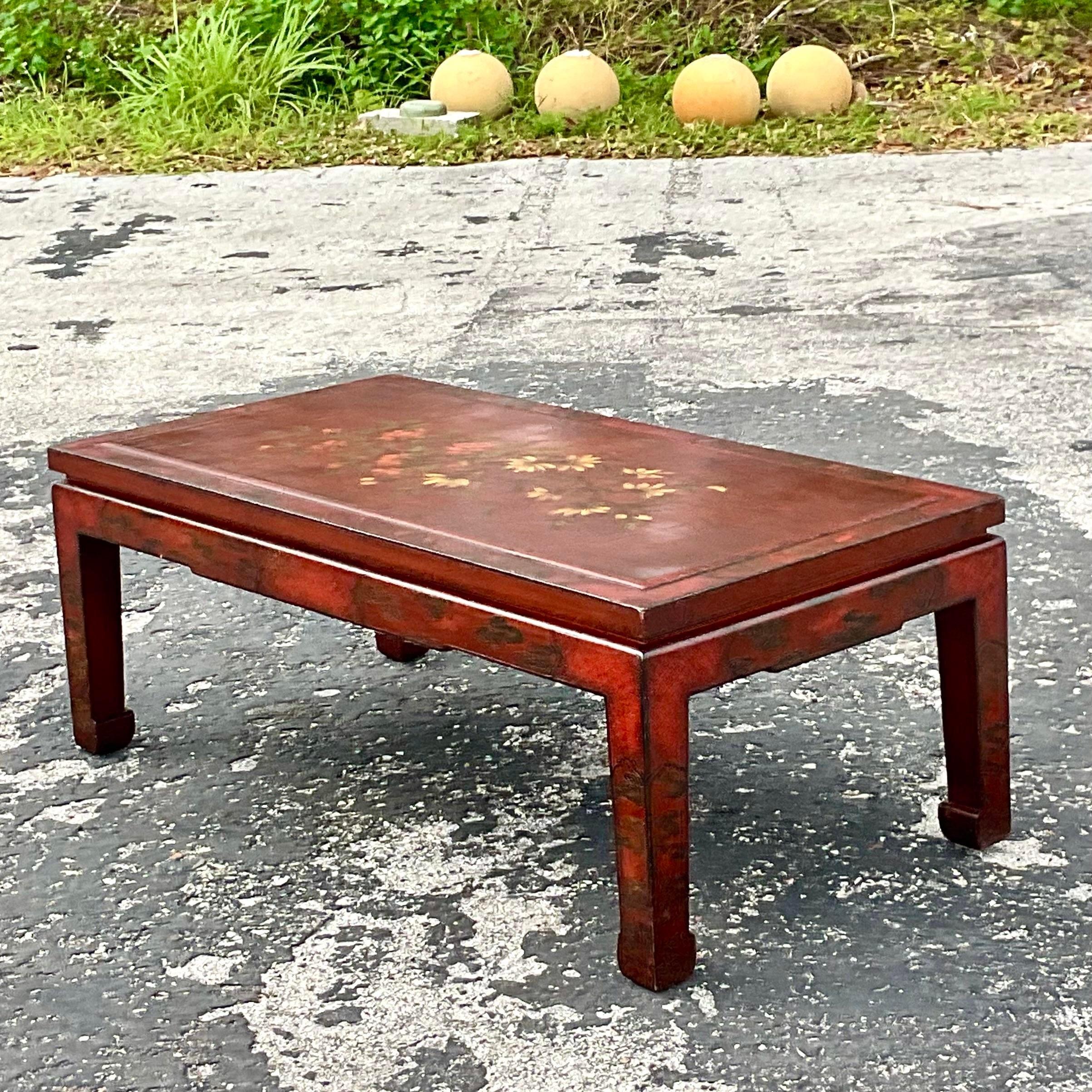 Late 20th Century Vintage Regency Hand Painted Lacquered Coffee Table For Sale 1