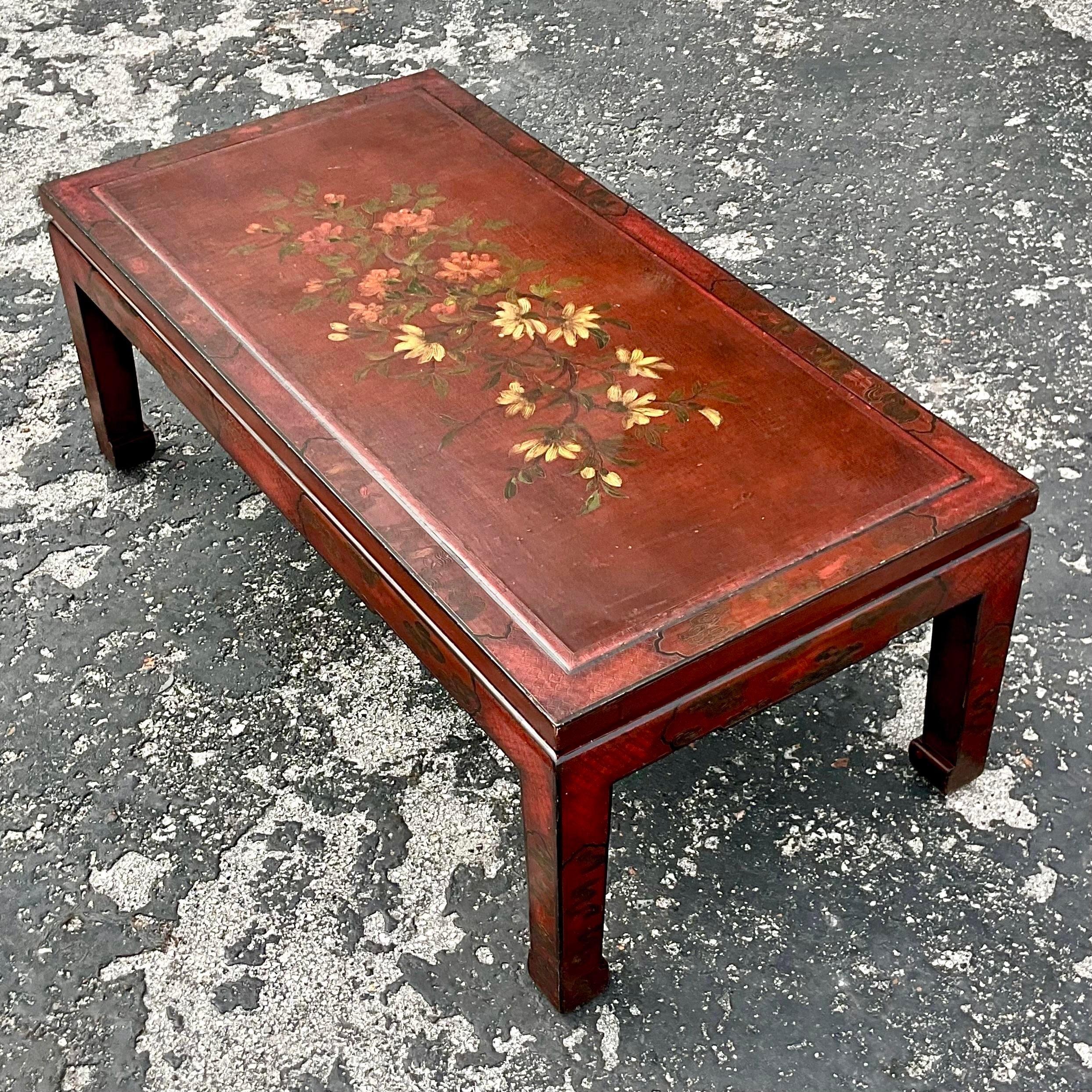 Late 20th Century Vintage Regency Hand Painted Lacquered Coffee Table For Sale 2