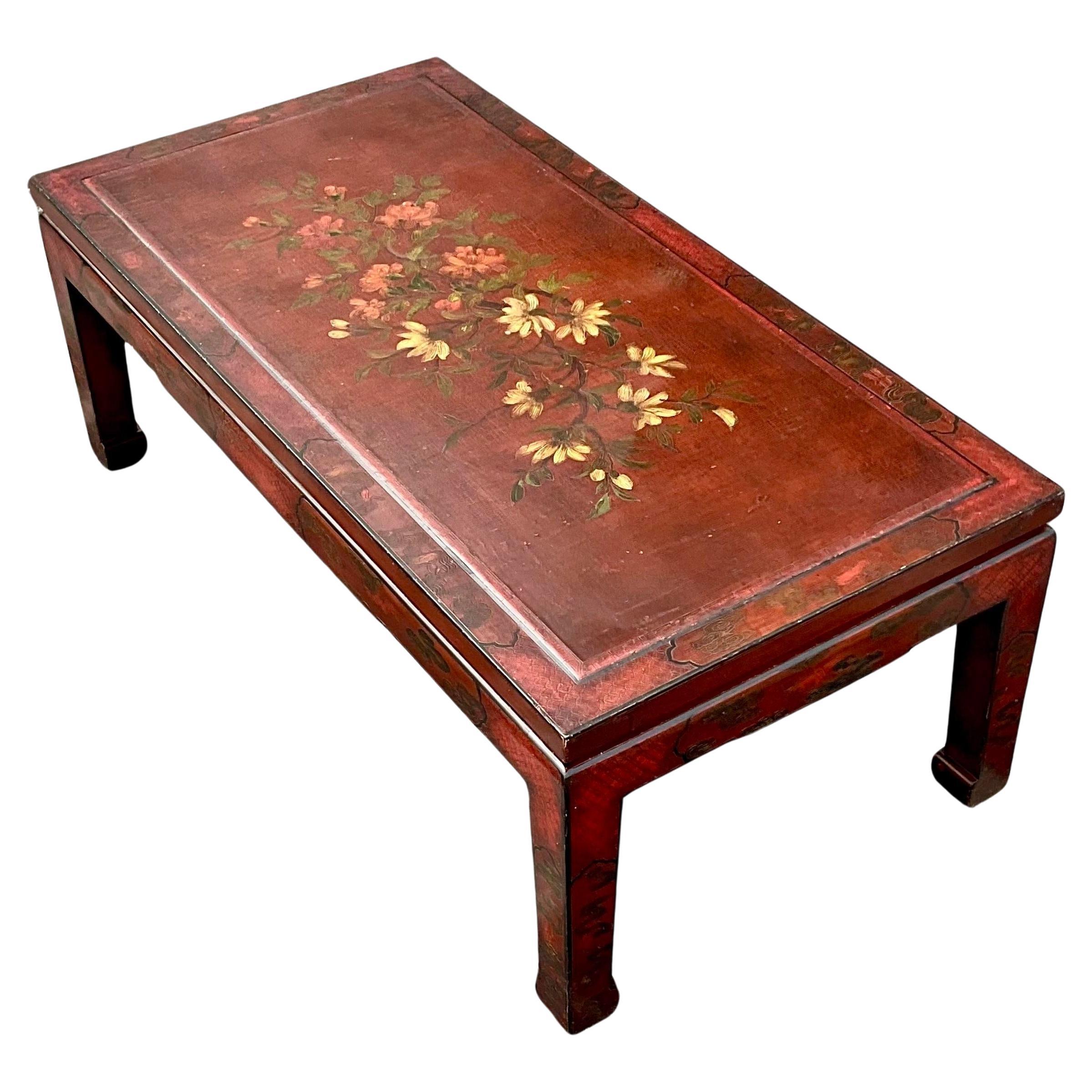 Late 20th Century Vintage Regency Hand Painted Lacquered Coffee Table For Sale