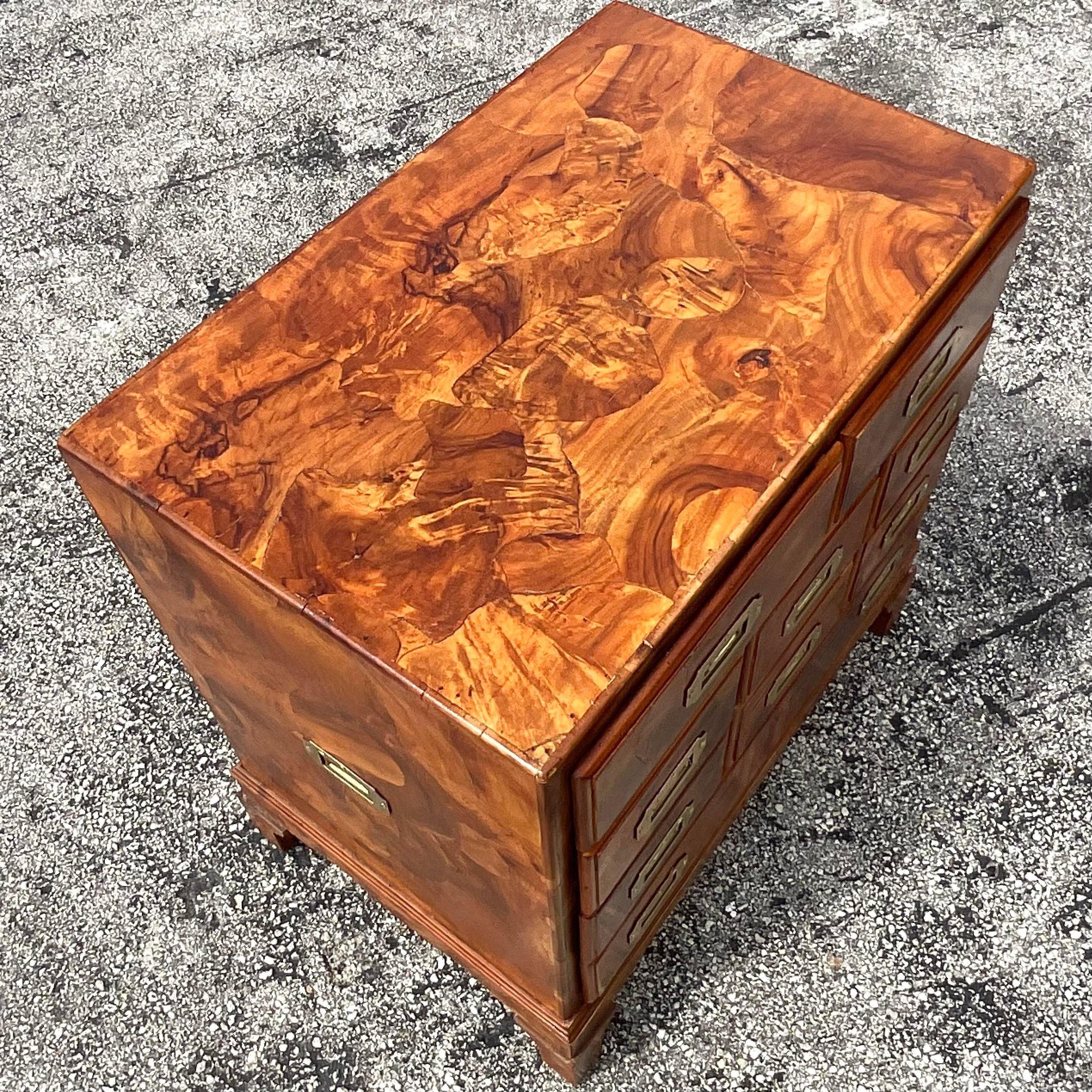 Late 20th Century Vintage Italian Patchwork Burl Wood Petite Chest of Drawers In Good Condition In west palm beach, FL