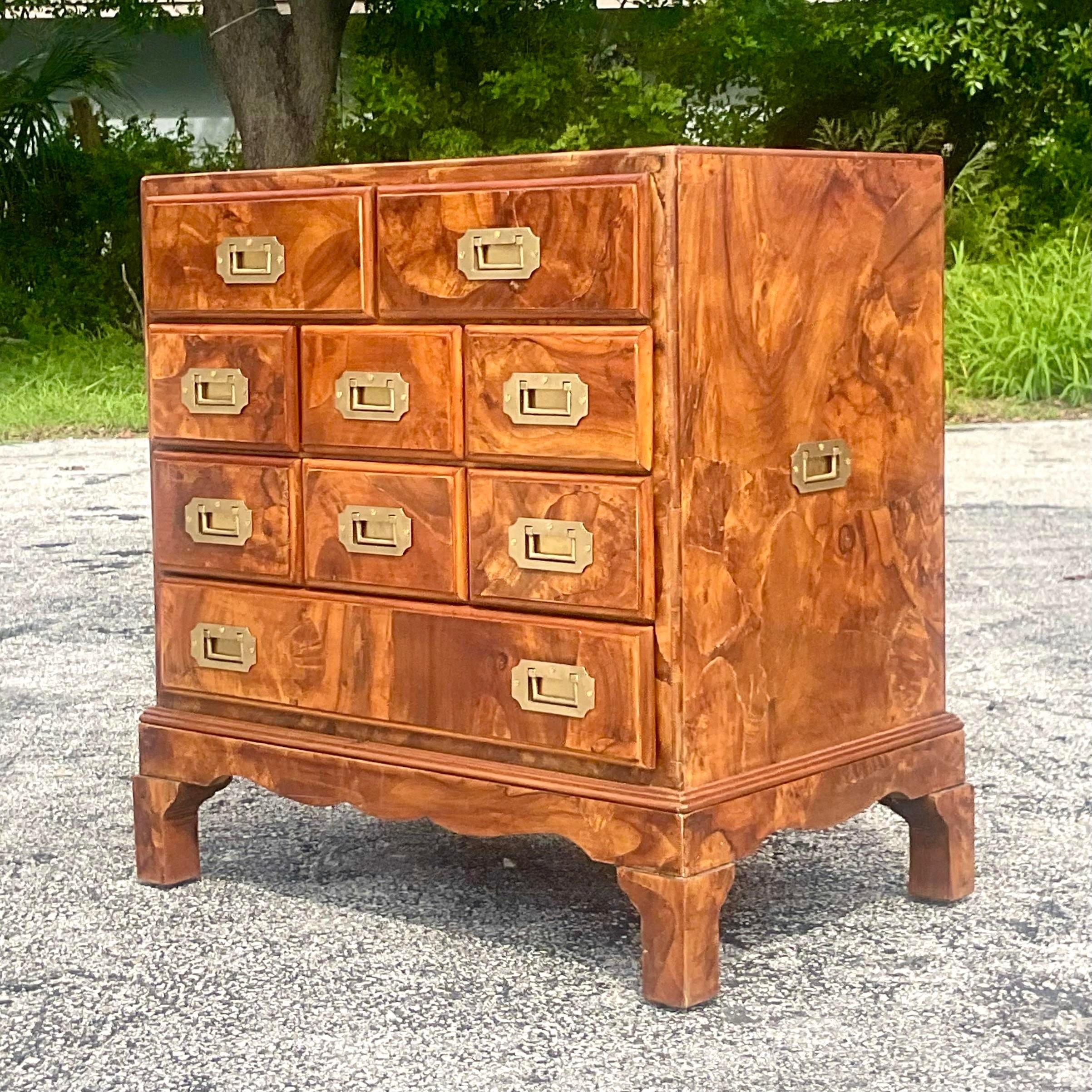 Late 20th Century Vintage Italian Patchwork Burl Wood Petite Chest of Drawers 1