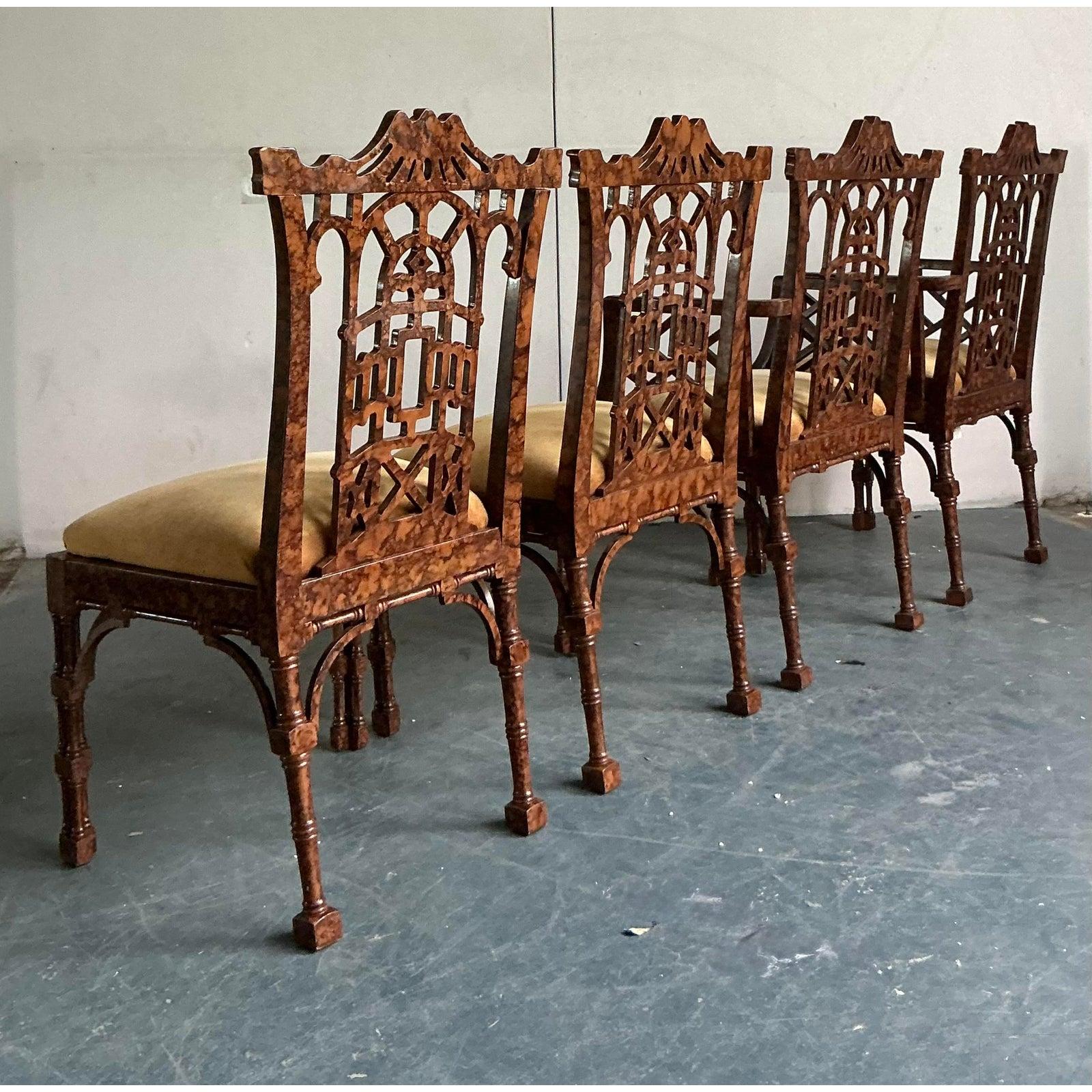 Américain Fin du 20ème siècle Vintage Regency Kenyon Fretwork Pagoda Dining Chairs - Set of4