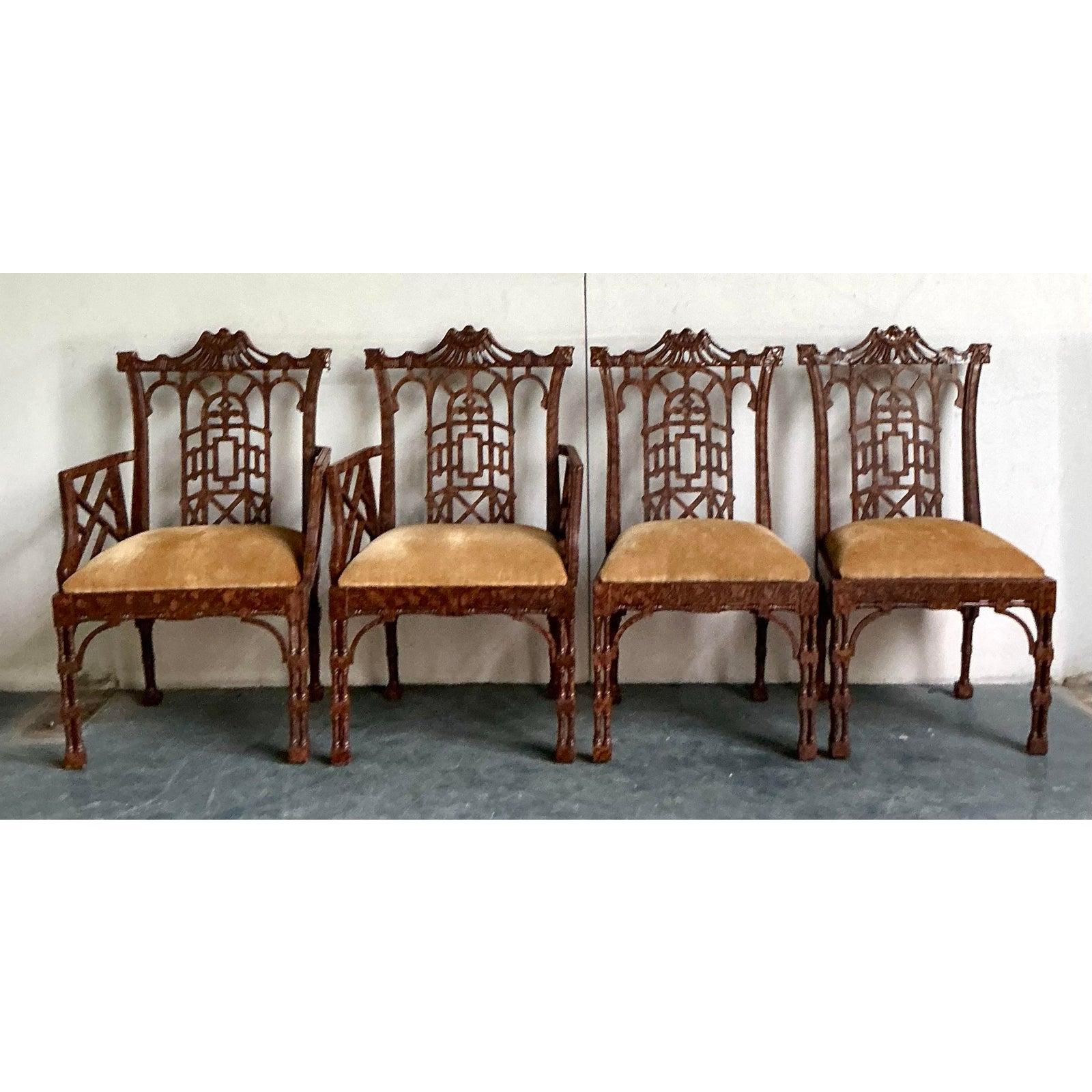 Fin du 20ème siècle Vintage Regency Kenyon Fretwork Pagoda Dining Chairs - Set of4 Bon état à West Palm Beach, FL