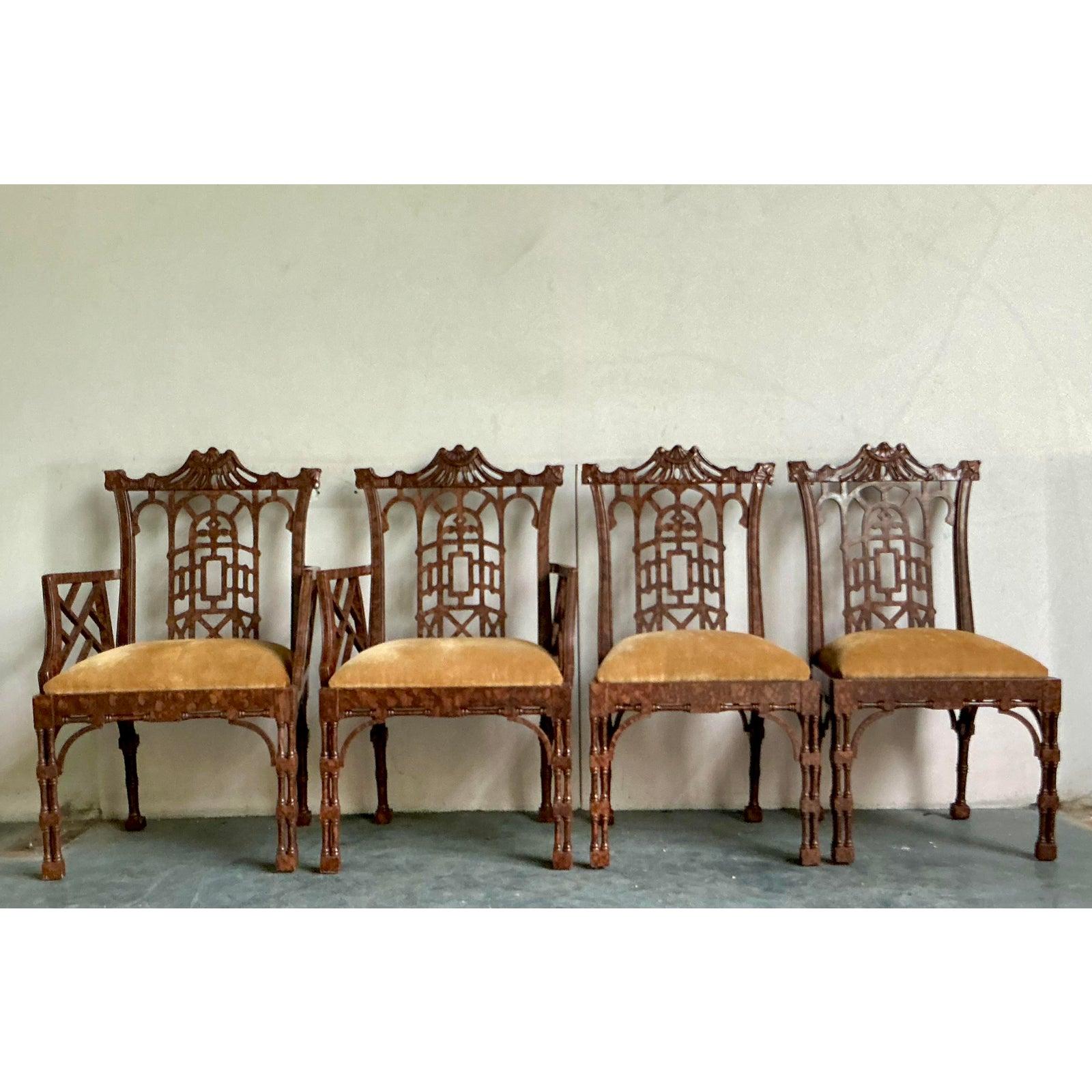 20ième siècle Fin du 20ème siècle Vintage Regency Kenyon Fretwork Pagoda Dining Chairs - Set of4