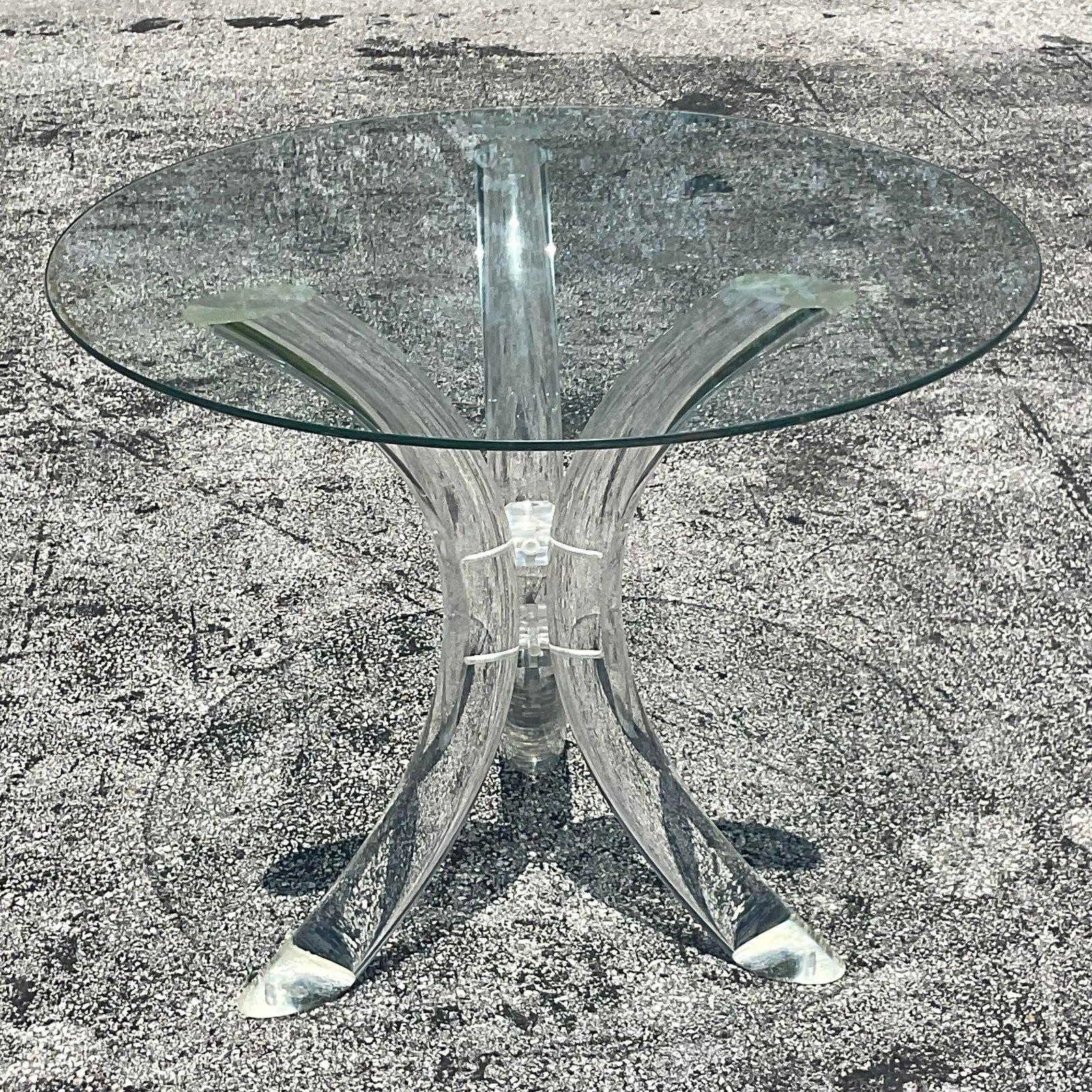 North American Late 20th Century Vintage Regency Lucite Tripod Center Hall Table For Sale