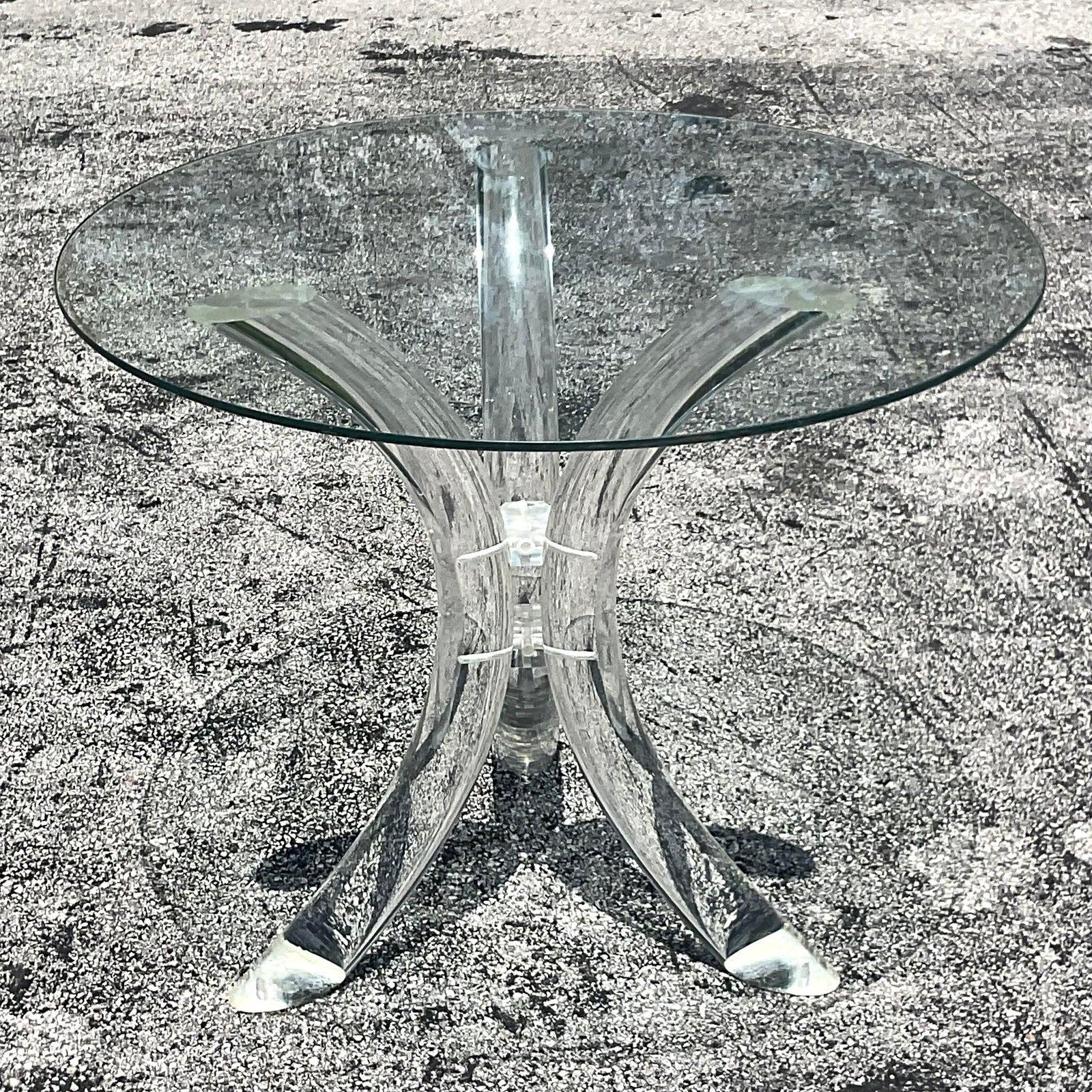 Late 20th Century Vintage Regency Lucite Tripod Center Hall Table In Good Condition For Sale In west palm beach, FL