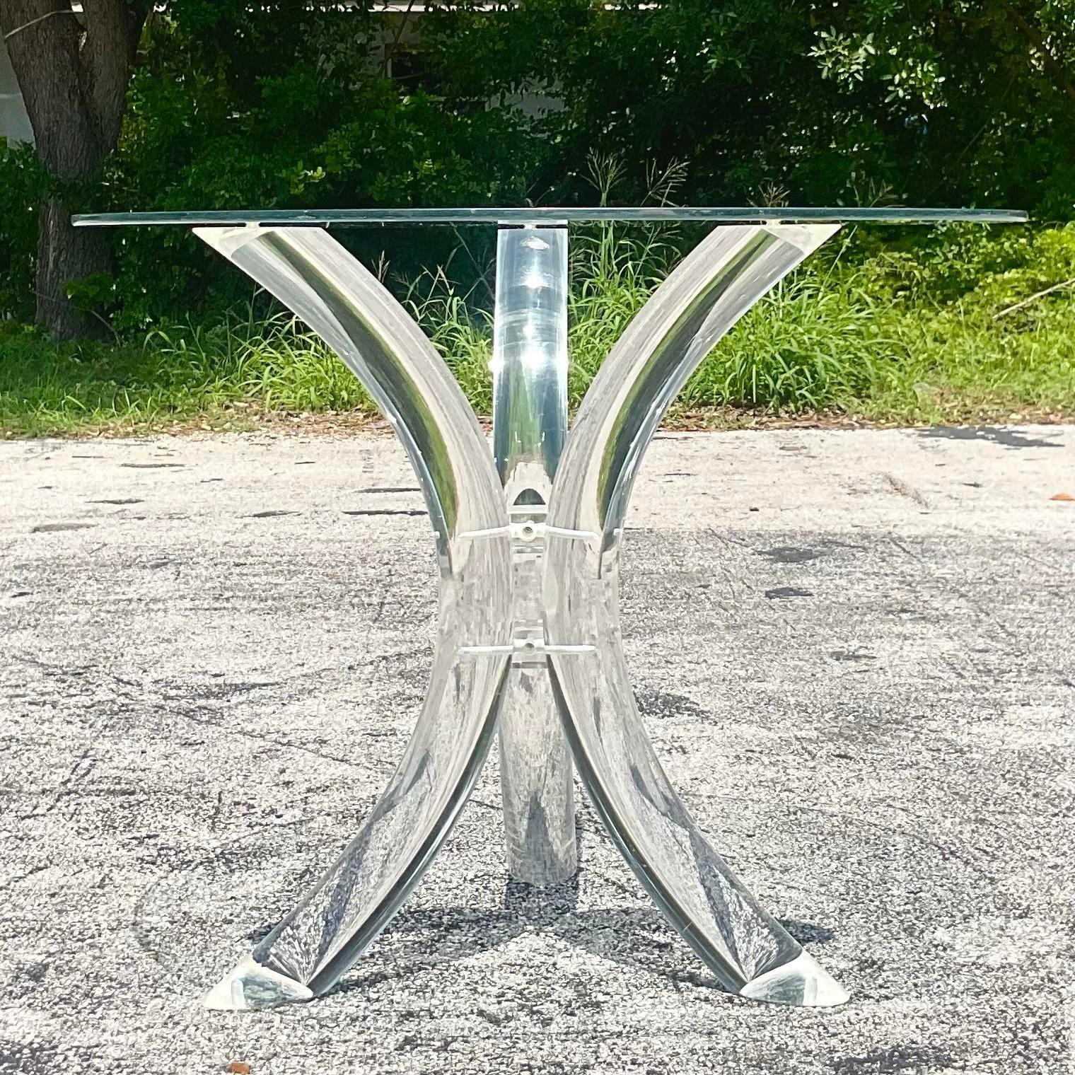 Glass Late 20th Century Vintage Regency Lucite Tripod Center Hall Table For Sale