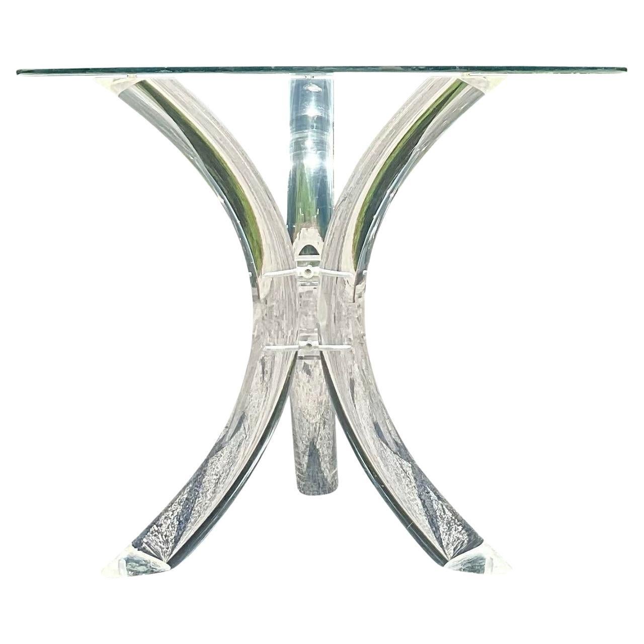 Late 20th Century Vintage Regency Lucite Tripod Center Hall Table For Sale