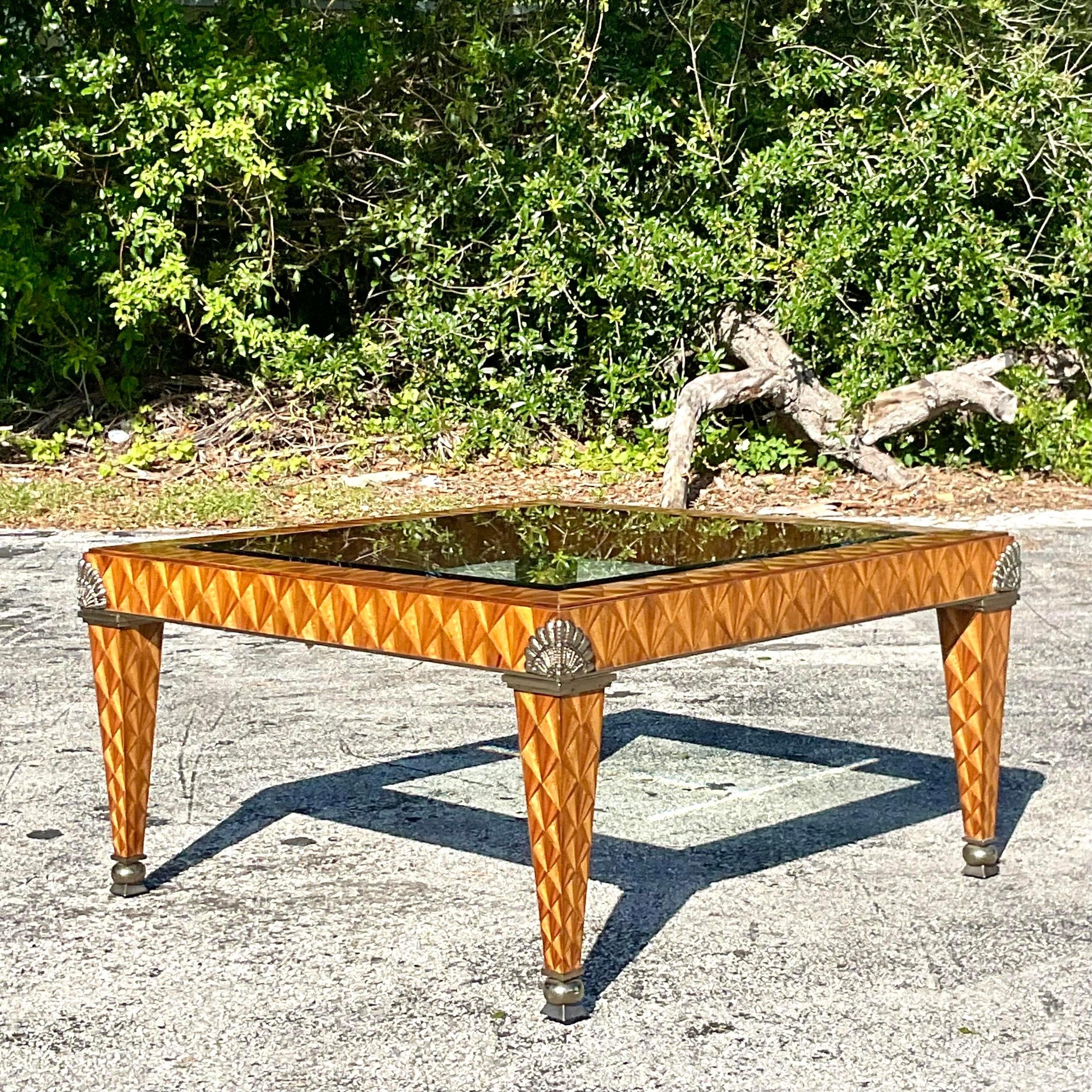 Late 20th Century Vintage Regency Maitland Smith Inlay Coffee Table For Sale 5