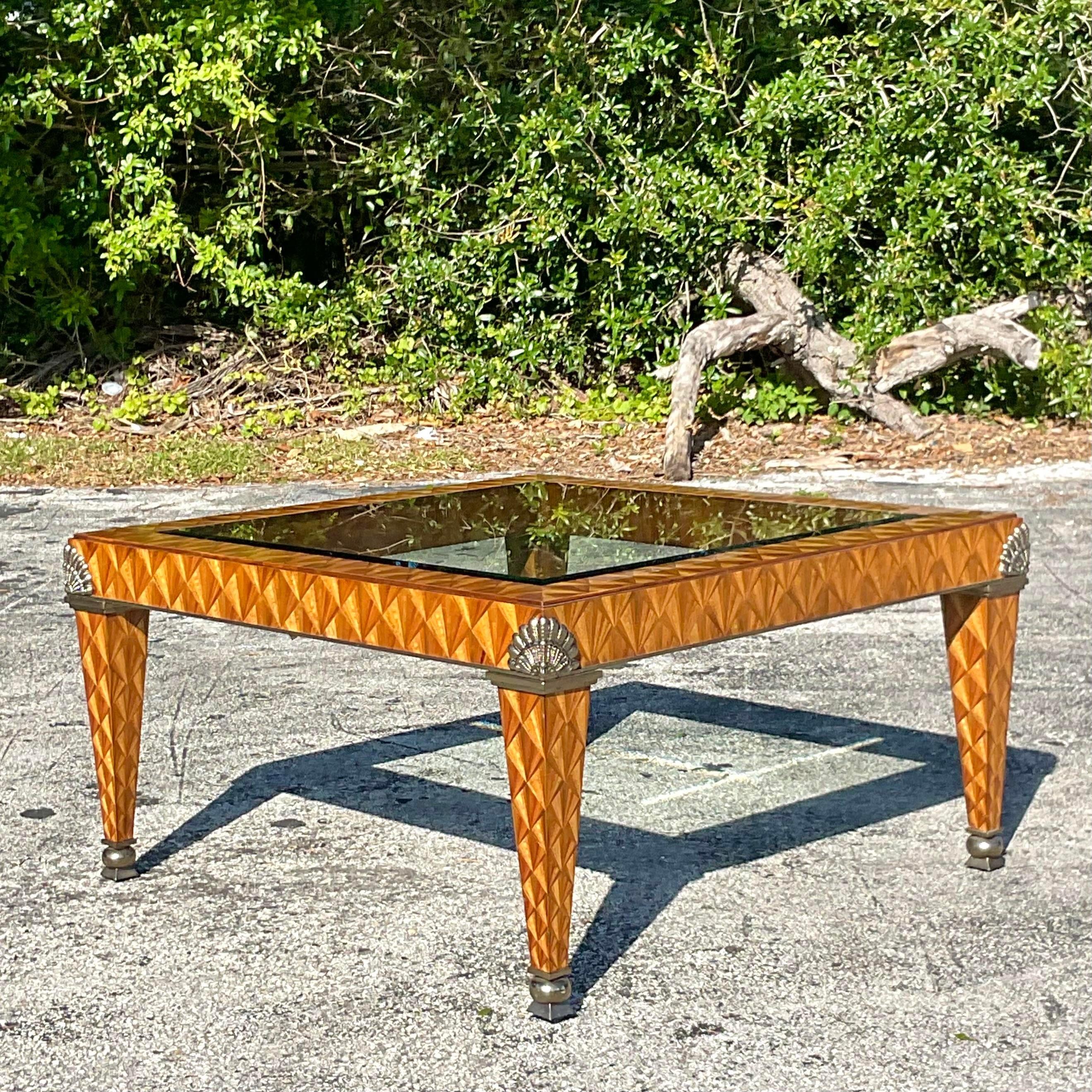 Late 20th Century Vintage Regency Maitland Smith Inlay Coffee Table For Sale 6
