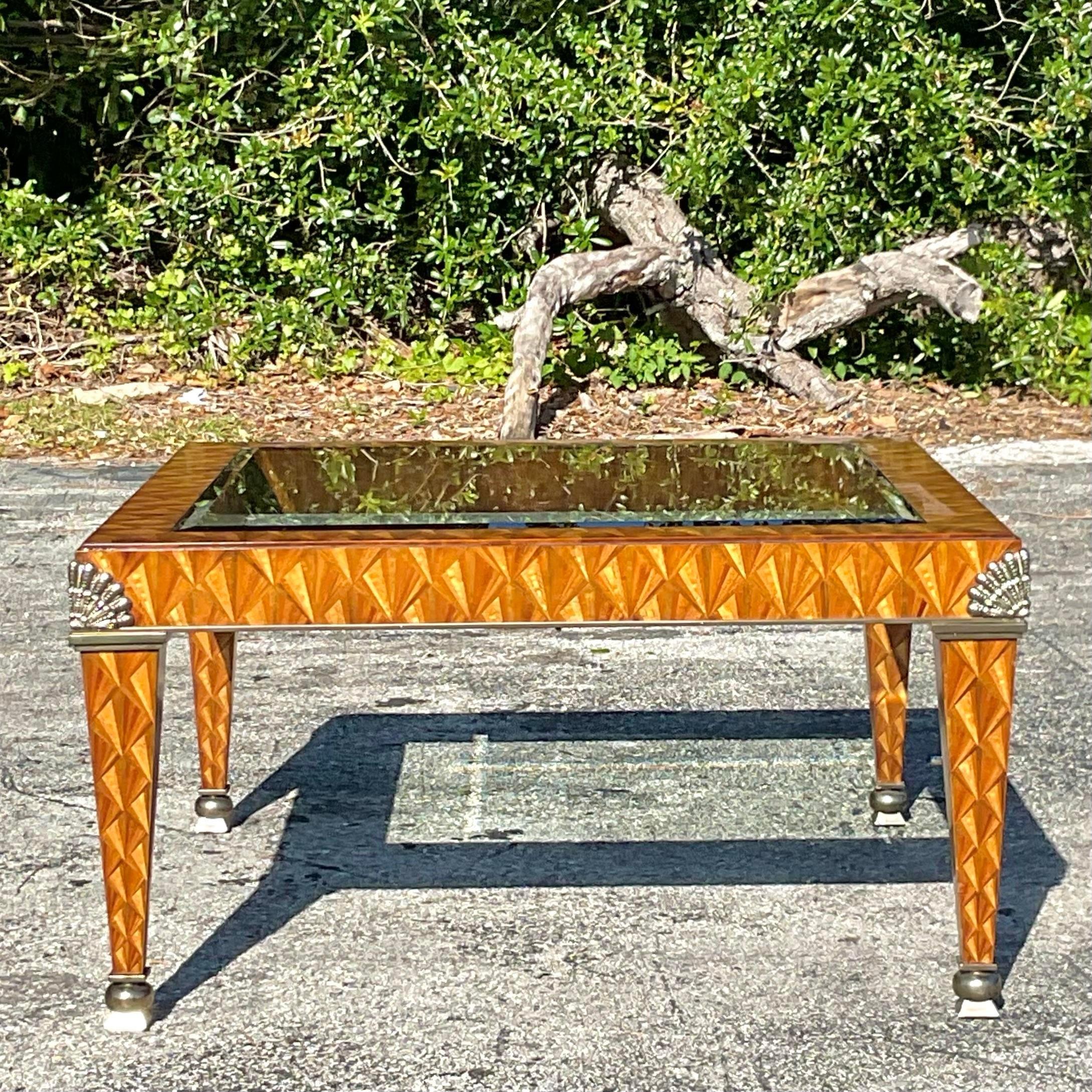Philippine Late 20th Century Vintage Regency Maitland Smith Inlay Coffee Table For Sale