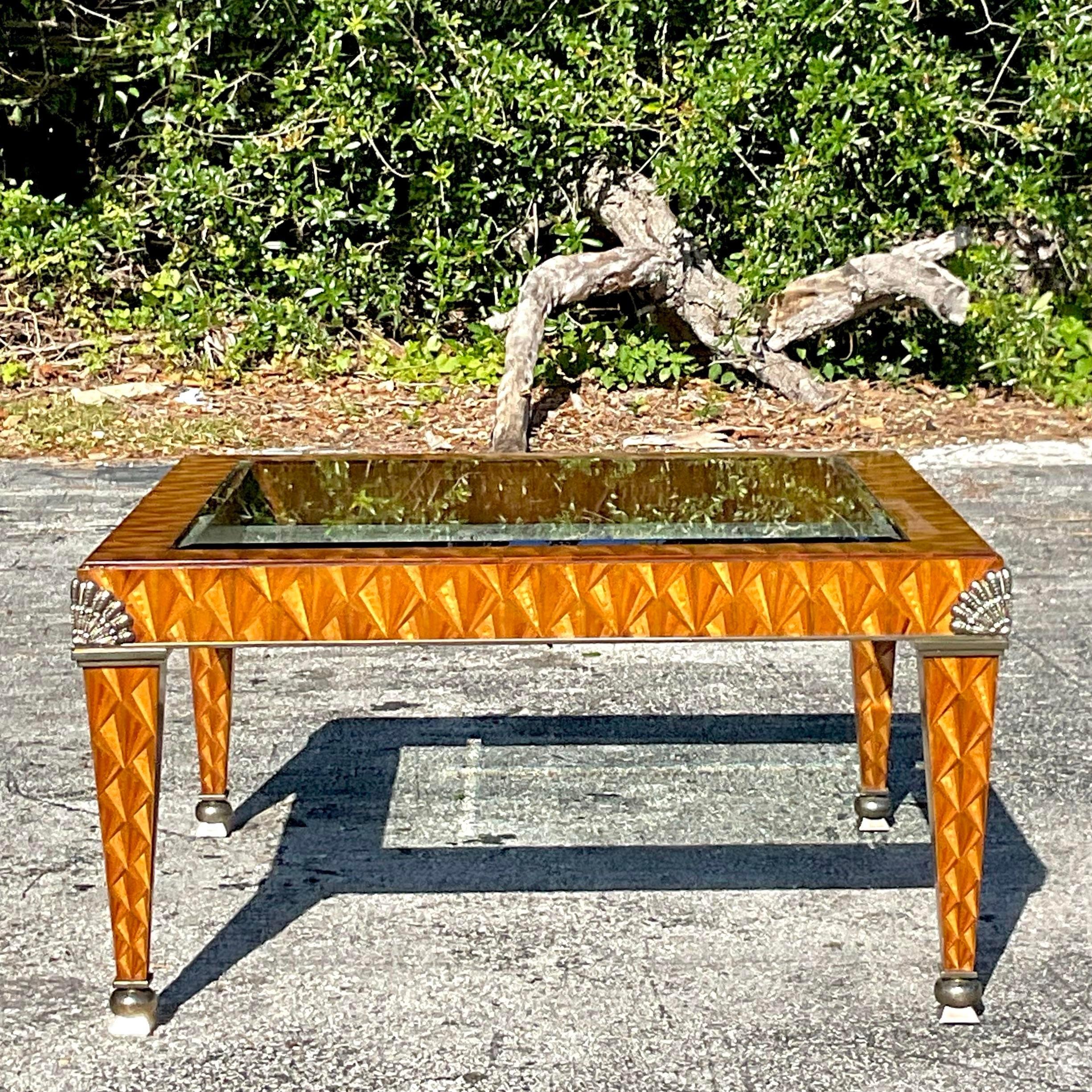 Metal Late 20th Century Vintage Regency Maitland Smith Inlay Coffee Table For Sale