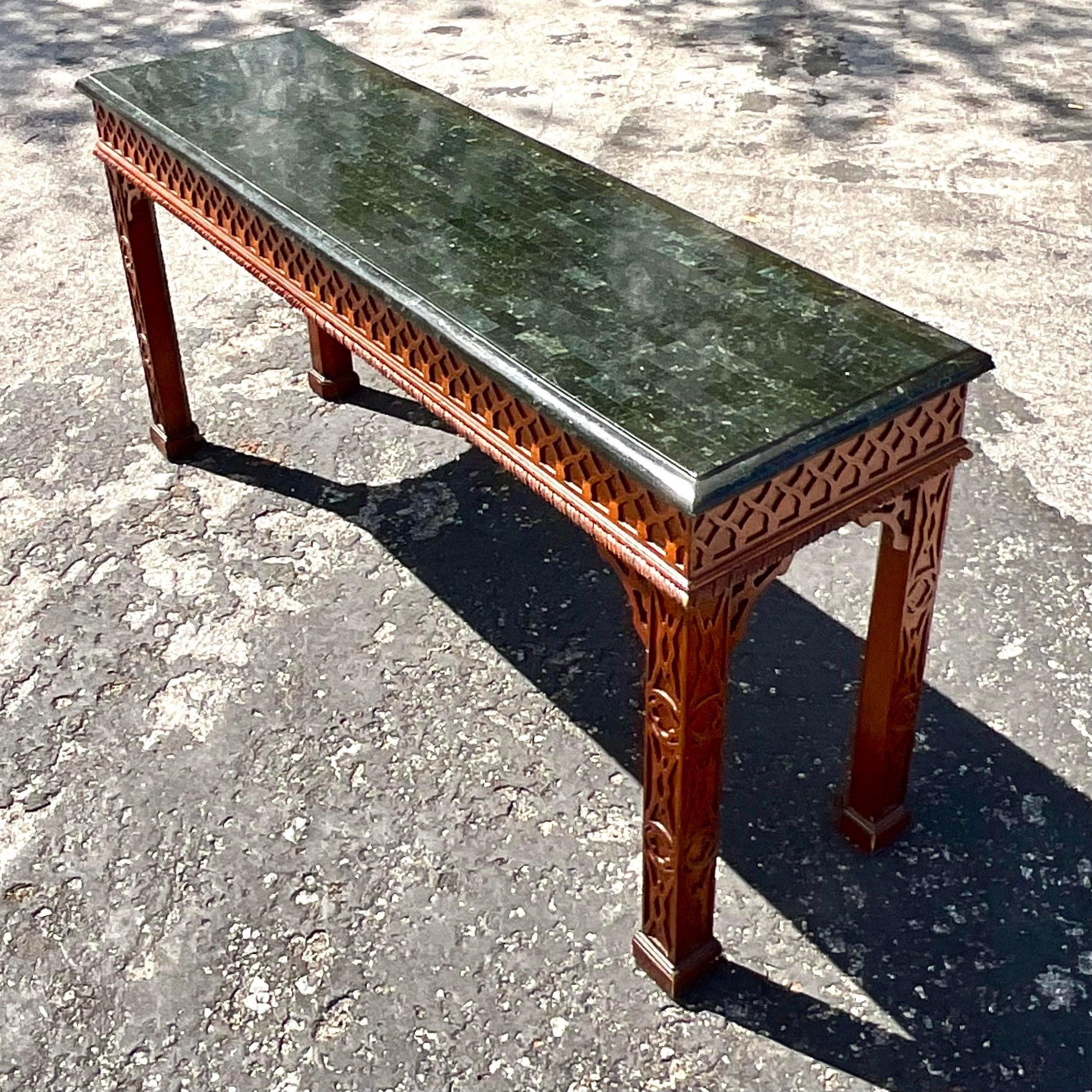 Late 20th Century Vintage Regency Maitland Smith Tessellated Stone Console Table In Good Condition For Sale In west palm beach, FL
