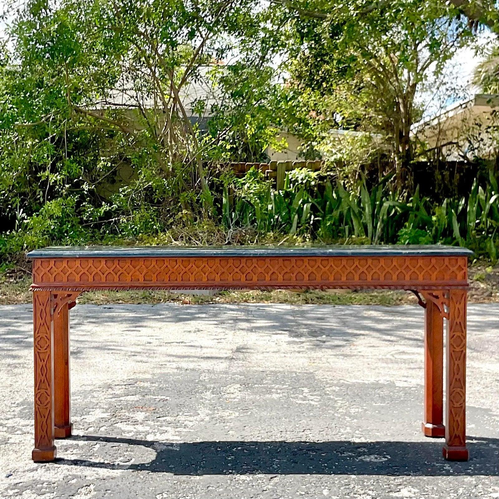 Filippino Tavolo da console in pietra tessellata di Maitland Smith, fine XX secolo, Regency, vintage. in vendita