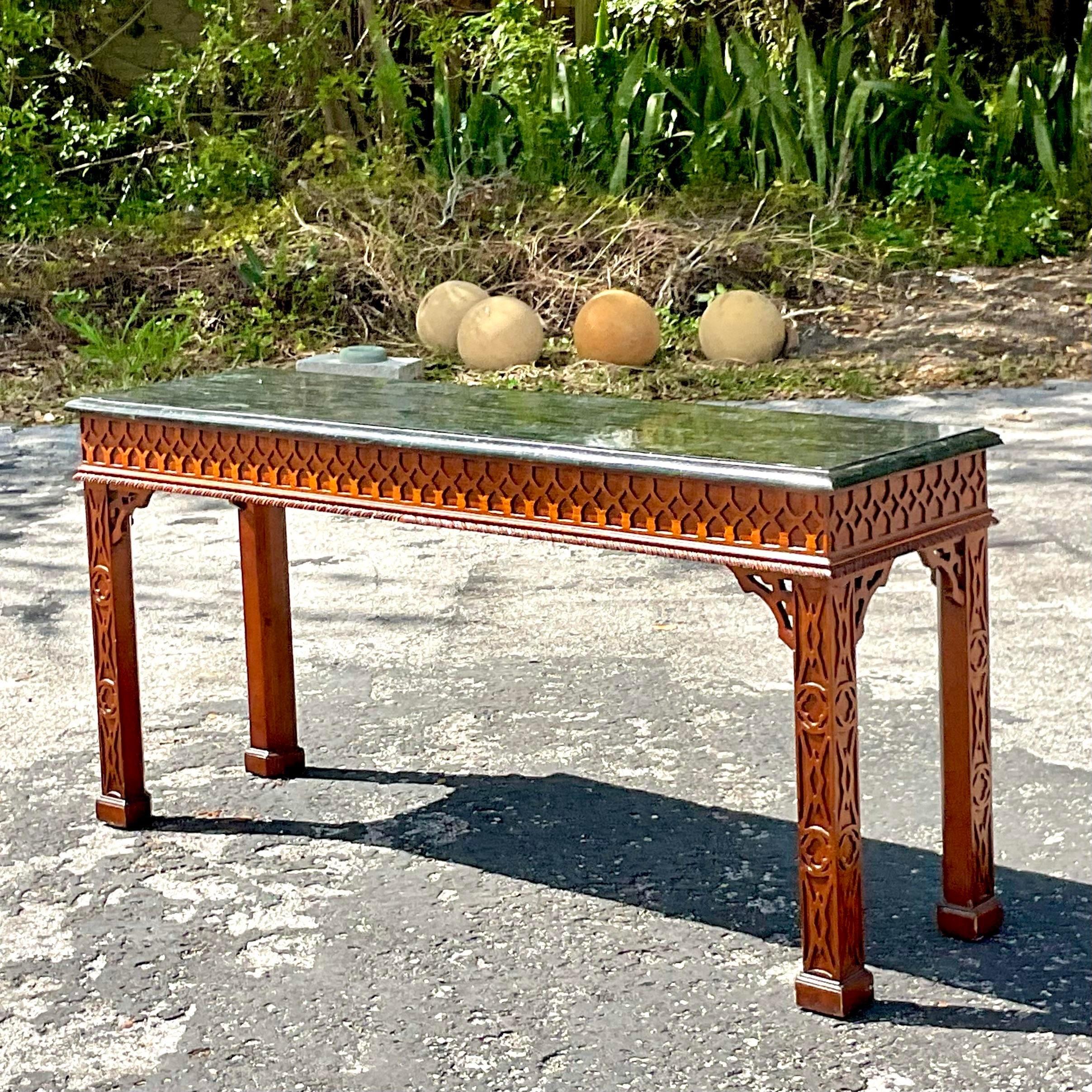 20ième siècle Fin du 20e siècle Vintage Regency Maitland Smith Table console en pierre tessellée en vente