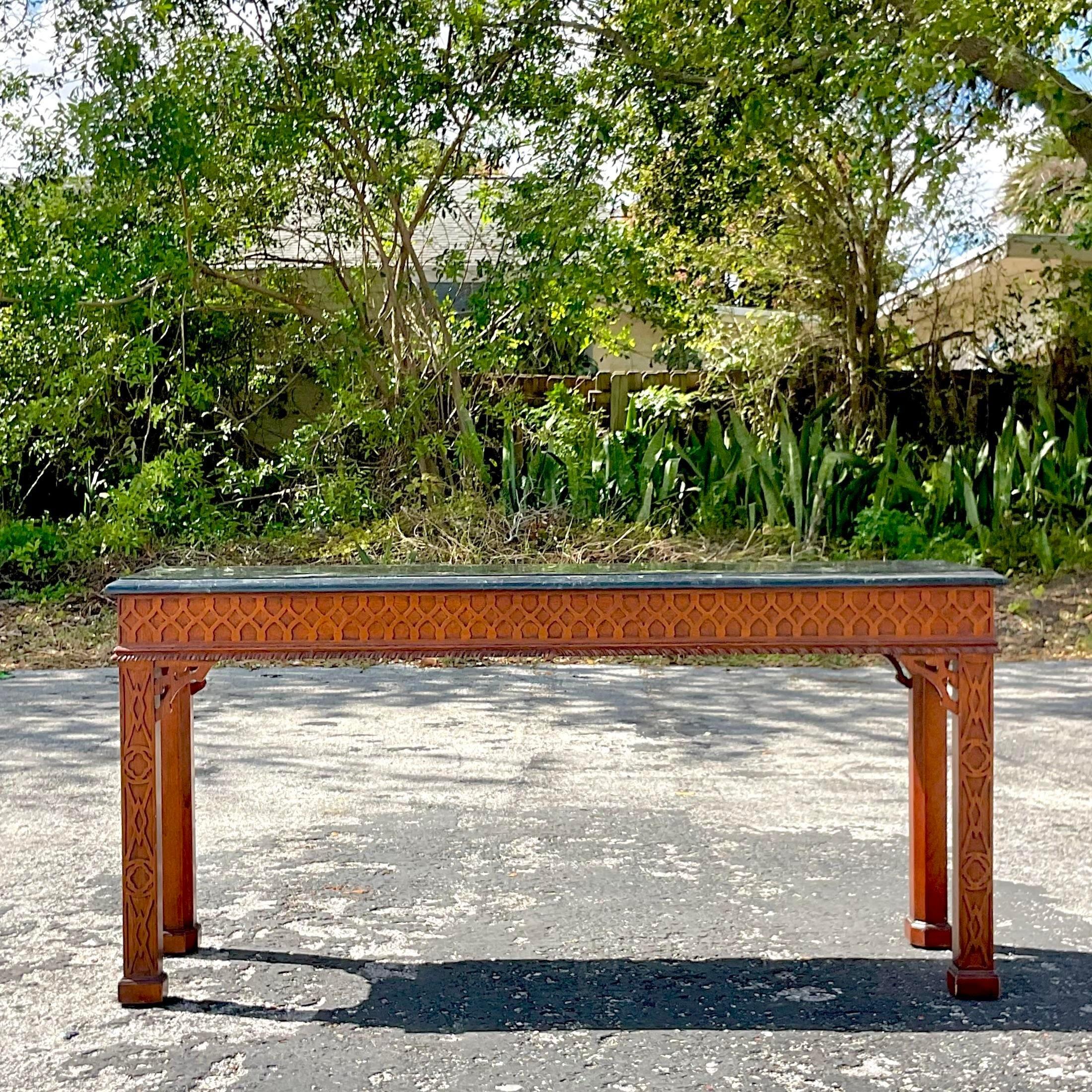 Late 20th Century Vintage Regency Maitland Smith Tessellated Stone Console Table For Sale 3