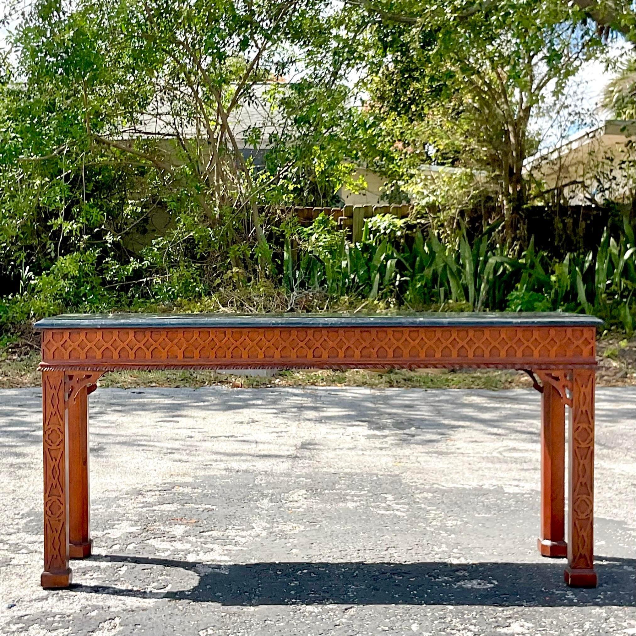 Fin du 20e siècle Vintage Regency Maitland Smith Table console en pierre tessellée en vente 2
