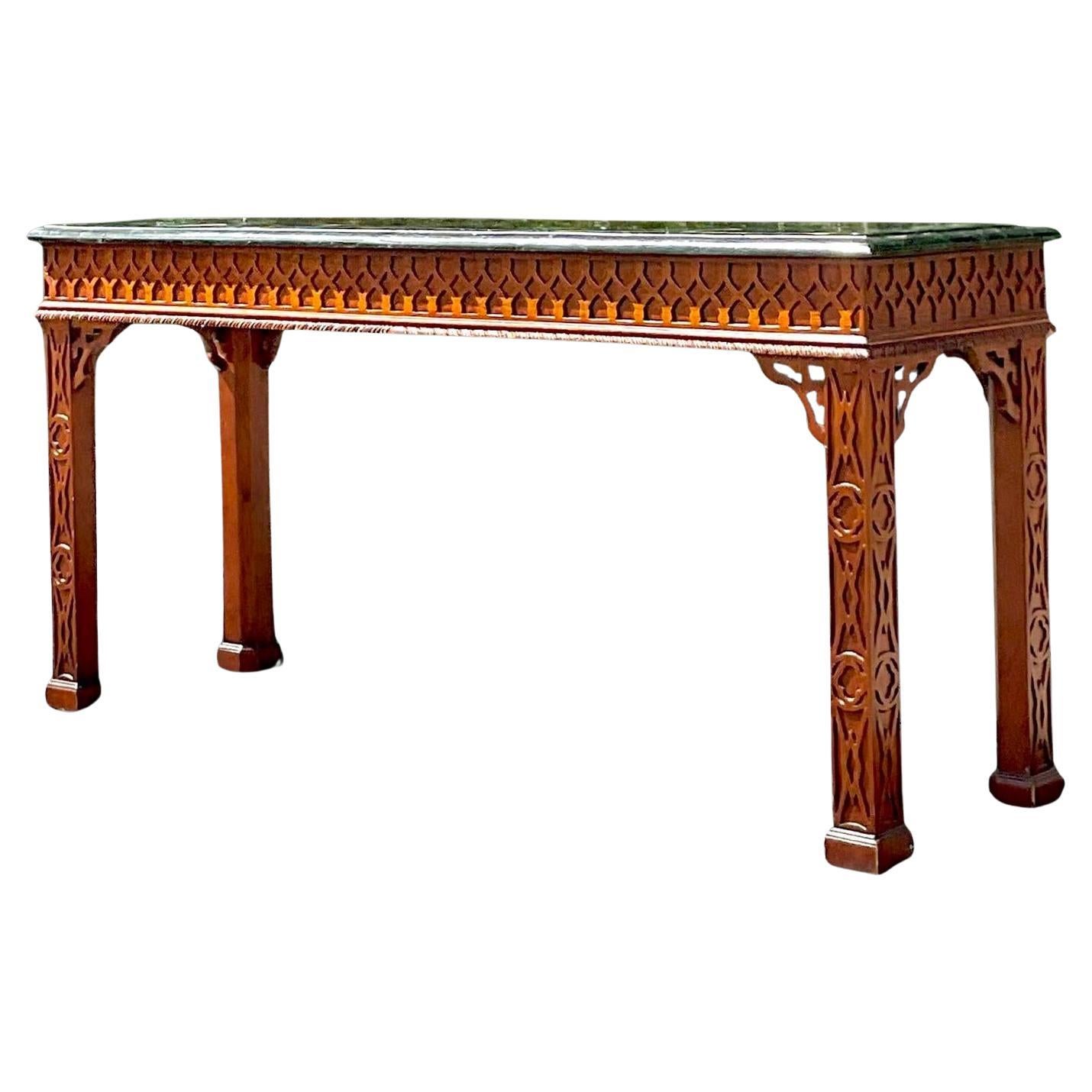 Late 20th Century Vintage Regency Maitland Smith Tessellated Stone Console Table For Sale