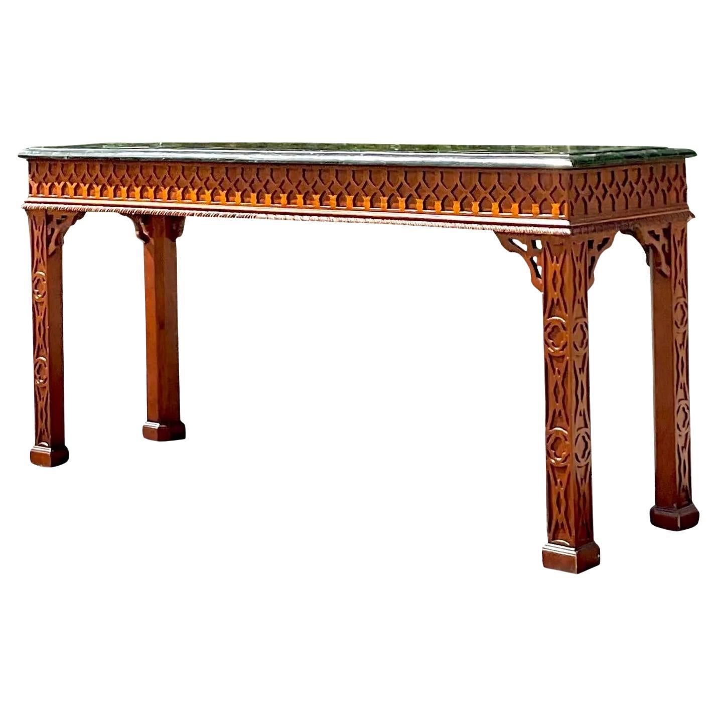 Tavolo da console in pietra tessellata di Maitland Smith, fine XX secolo, Regency, vintage. in vendita