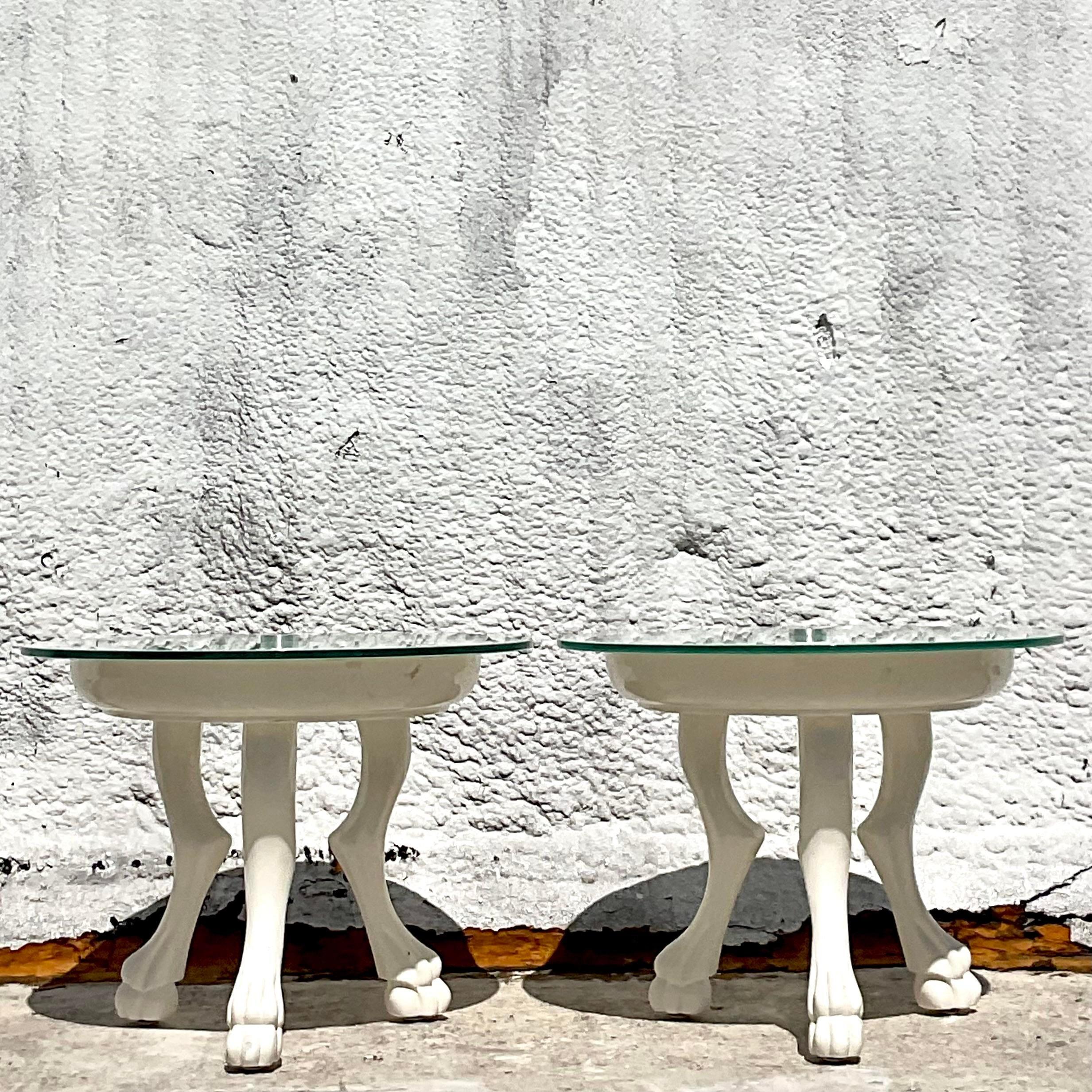 American Late 20th Century Vintage Regency Mark David Lacquered Goat Leg Side Tables - Pr