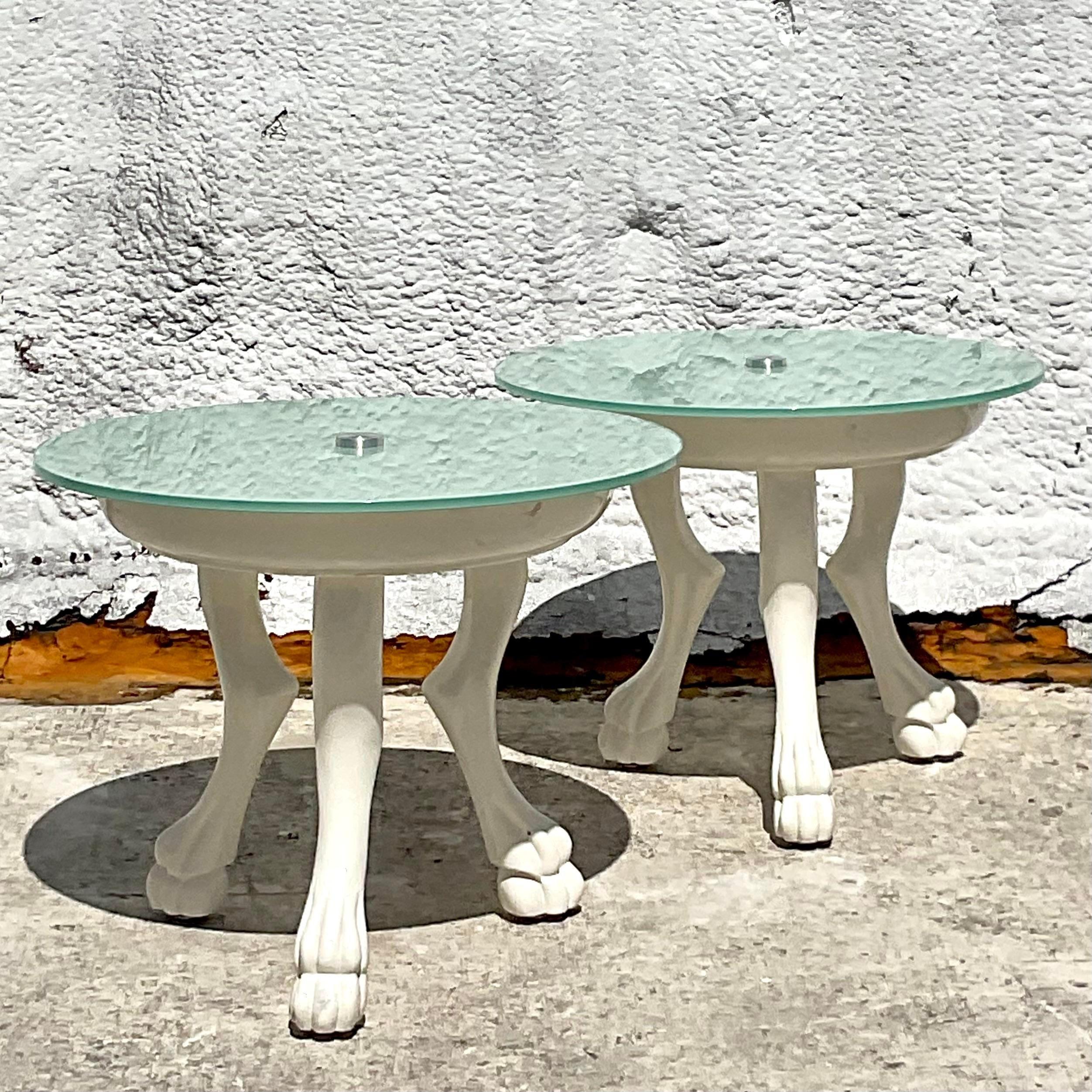 Late 20th Century Vintage Regency Mark David Lacquered Goat Leg Side Tables - Pr In Good Condition In West Palm Beach, FL