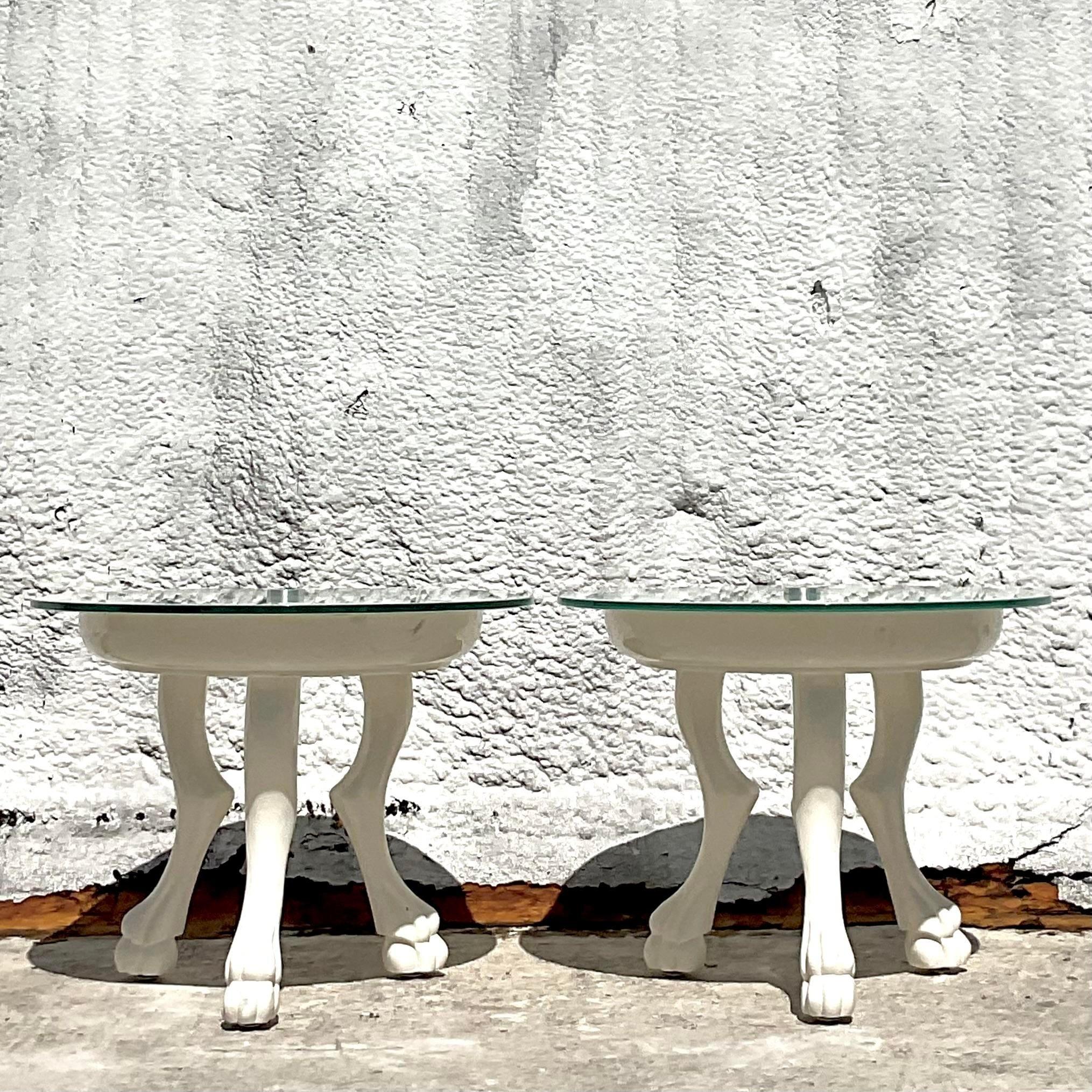 Metal Late 20th Century Vintage Regency Mark David Lacquered Goat Leg Side Tables - Pr
