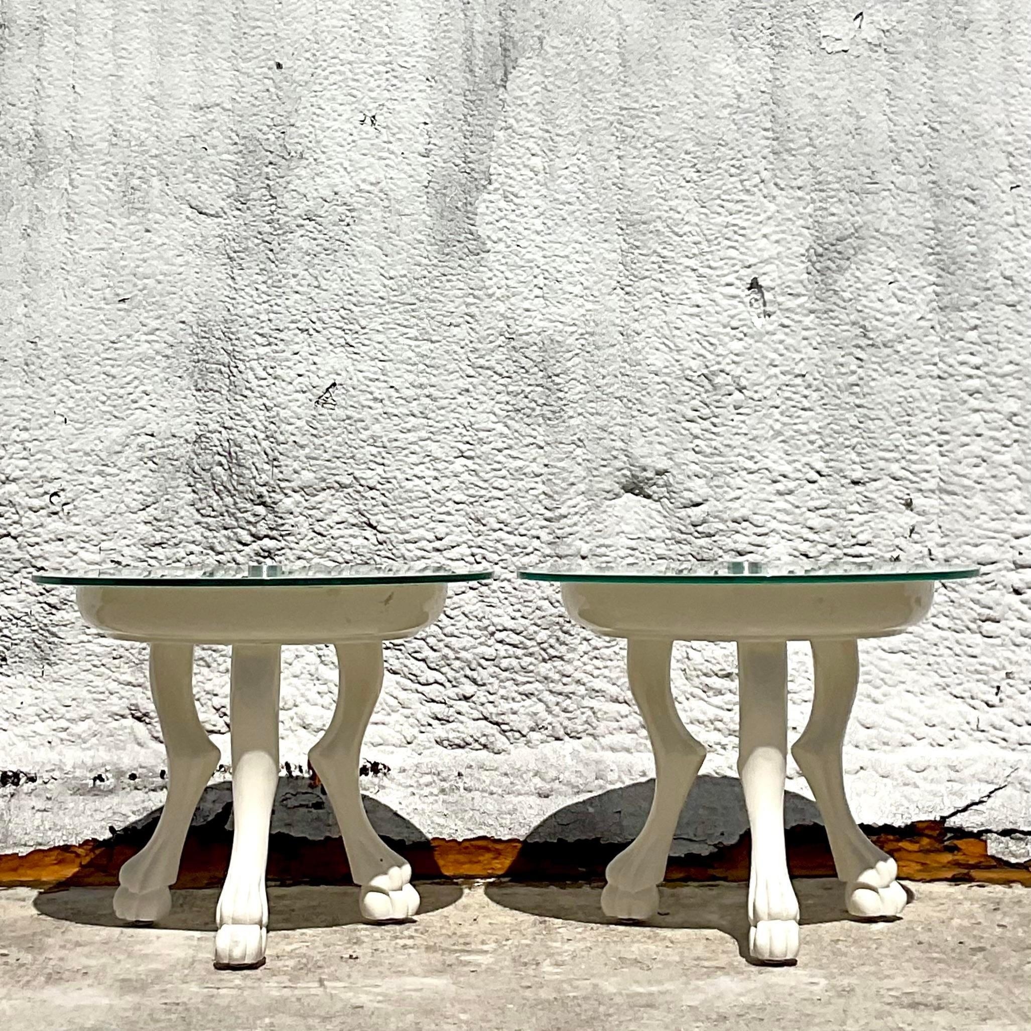Late 20th Century Vintage Regency Mark David Lacquered Goat Leg Side Tables - Pr 1