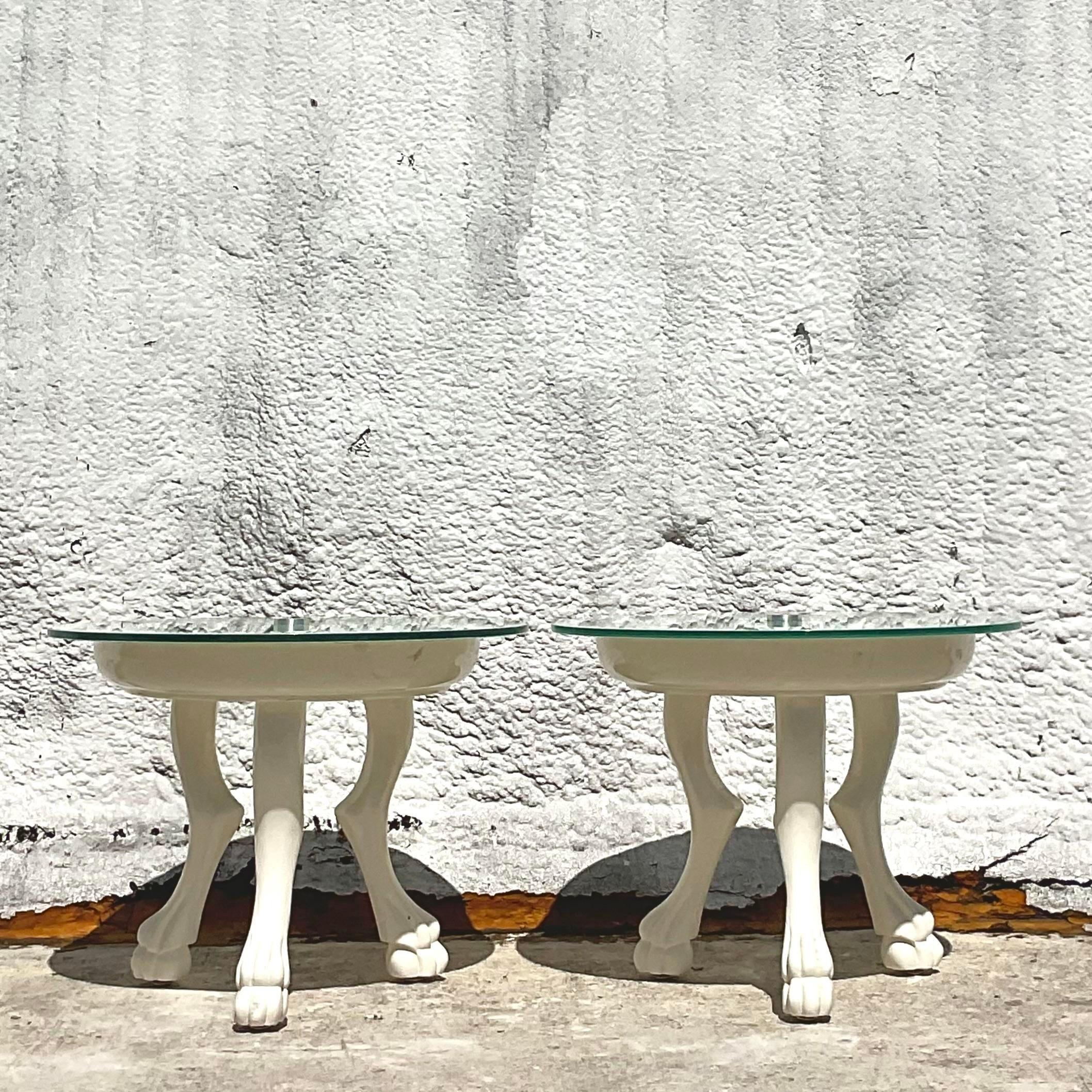 Late 20th Century Vintage Regency Mark David Lacquered Goat Leg Side Tables - Pr 2