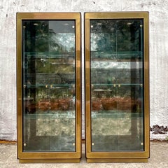Late 20th Century Vintage Regency Mastercraft Burnished Brass Glass Etagere-Pair