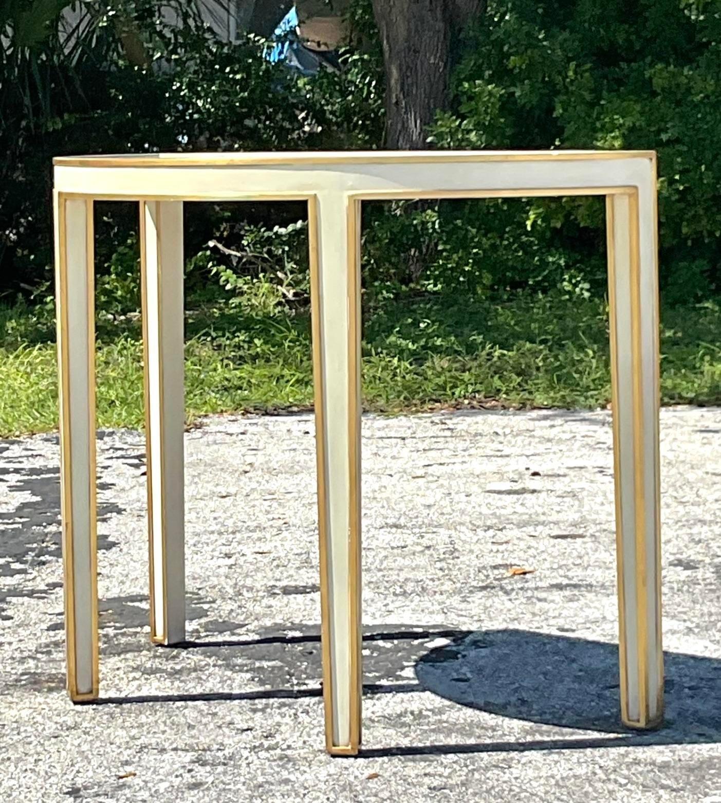 Mirror Late 20th Century Vintage Regency Modern Gilt Tipped Demi-Lune Hall Table For Sale