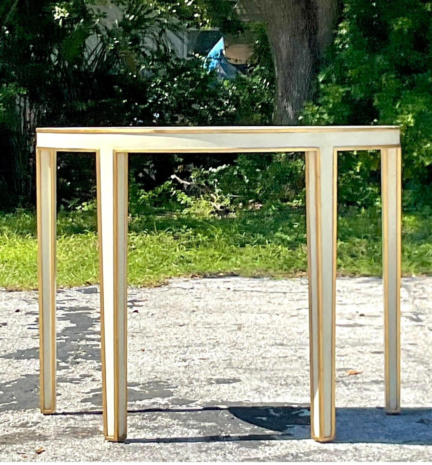 Late 20th Century Vintage Regency Modern Gilt Tipped Demi-Lune Hall Table For Sale 3