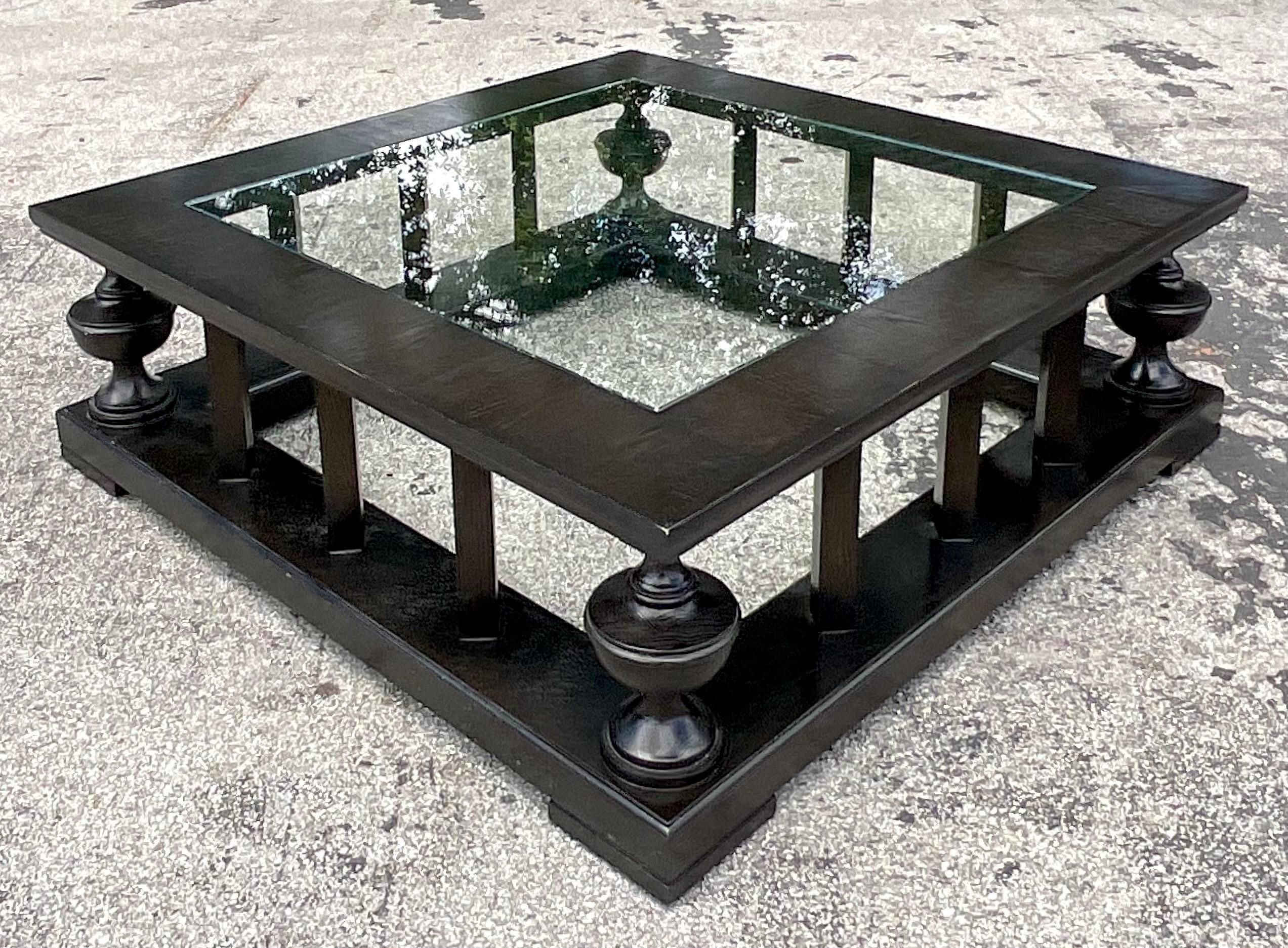 Glass Late 20th Century Vintage Regency Pediment Coffee Table After John Roselli For Sale