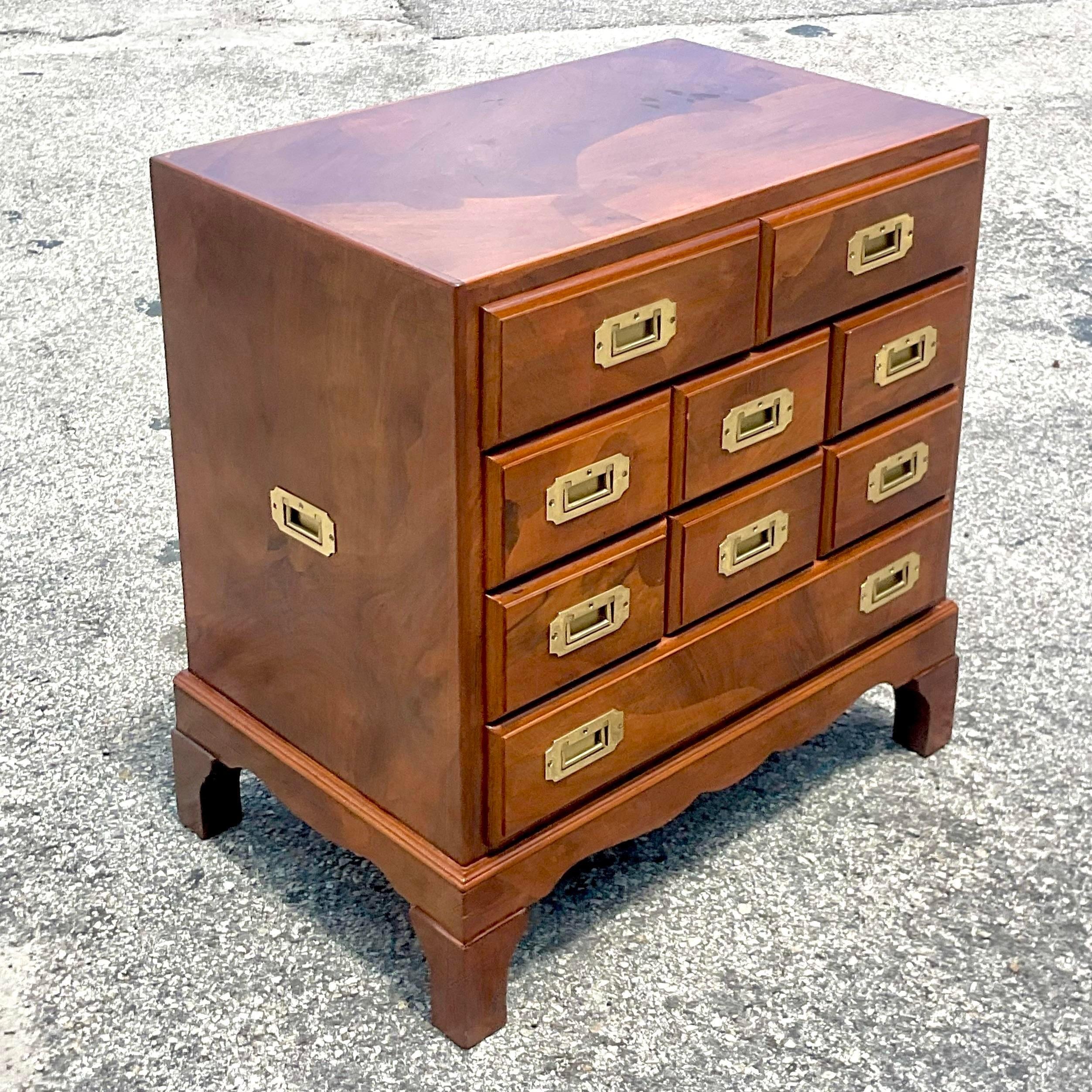 Campaign Late 20th Century Vintage Regency Petite Patchwork Chest of Drawers For Sale