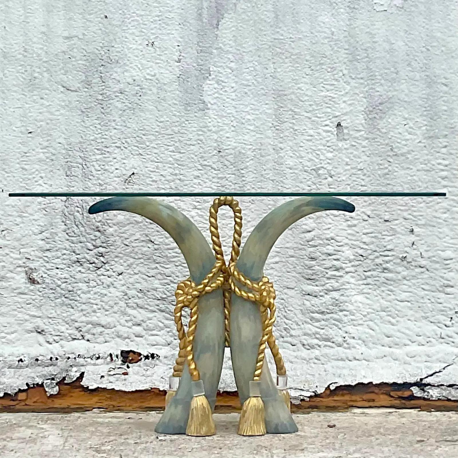 Rope Late 20th Century Vintage Regency Plaster Swag and Tassle Console Table For Sale