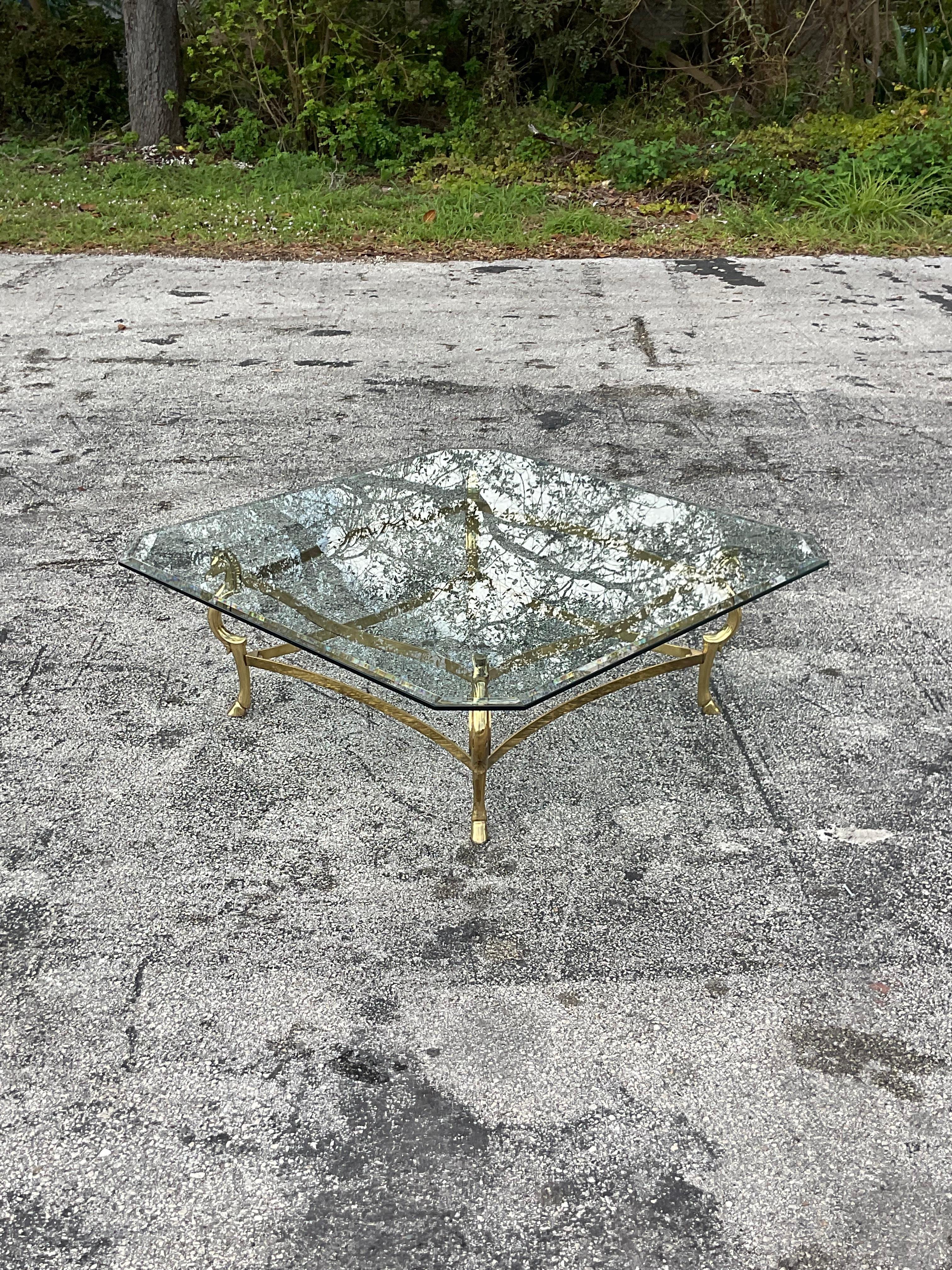 Late 20th Century Vintage Regency Polished Brass Horse Head Coffee Table For Sale 2